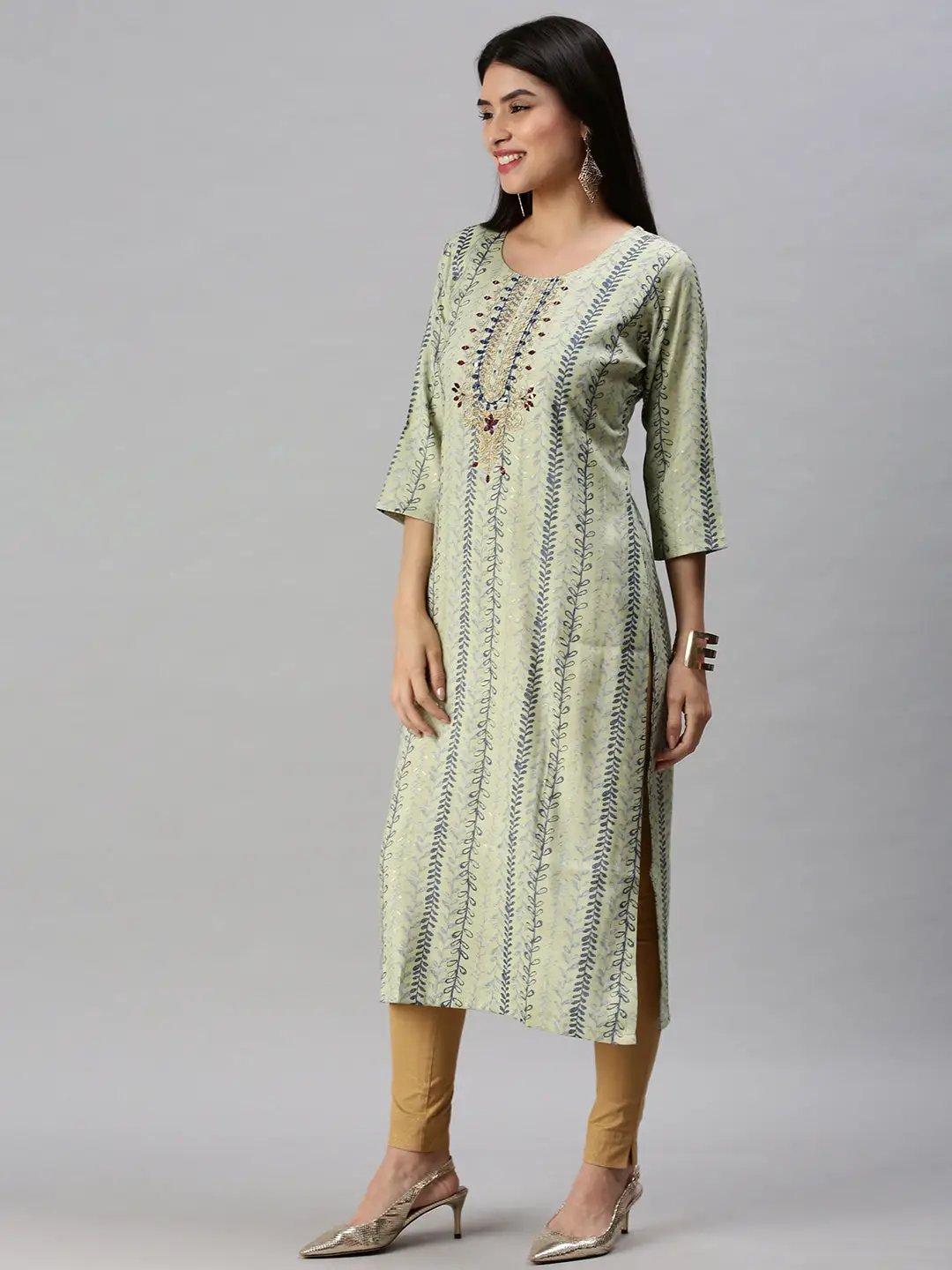 Women's Green Printed Straight Kurta