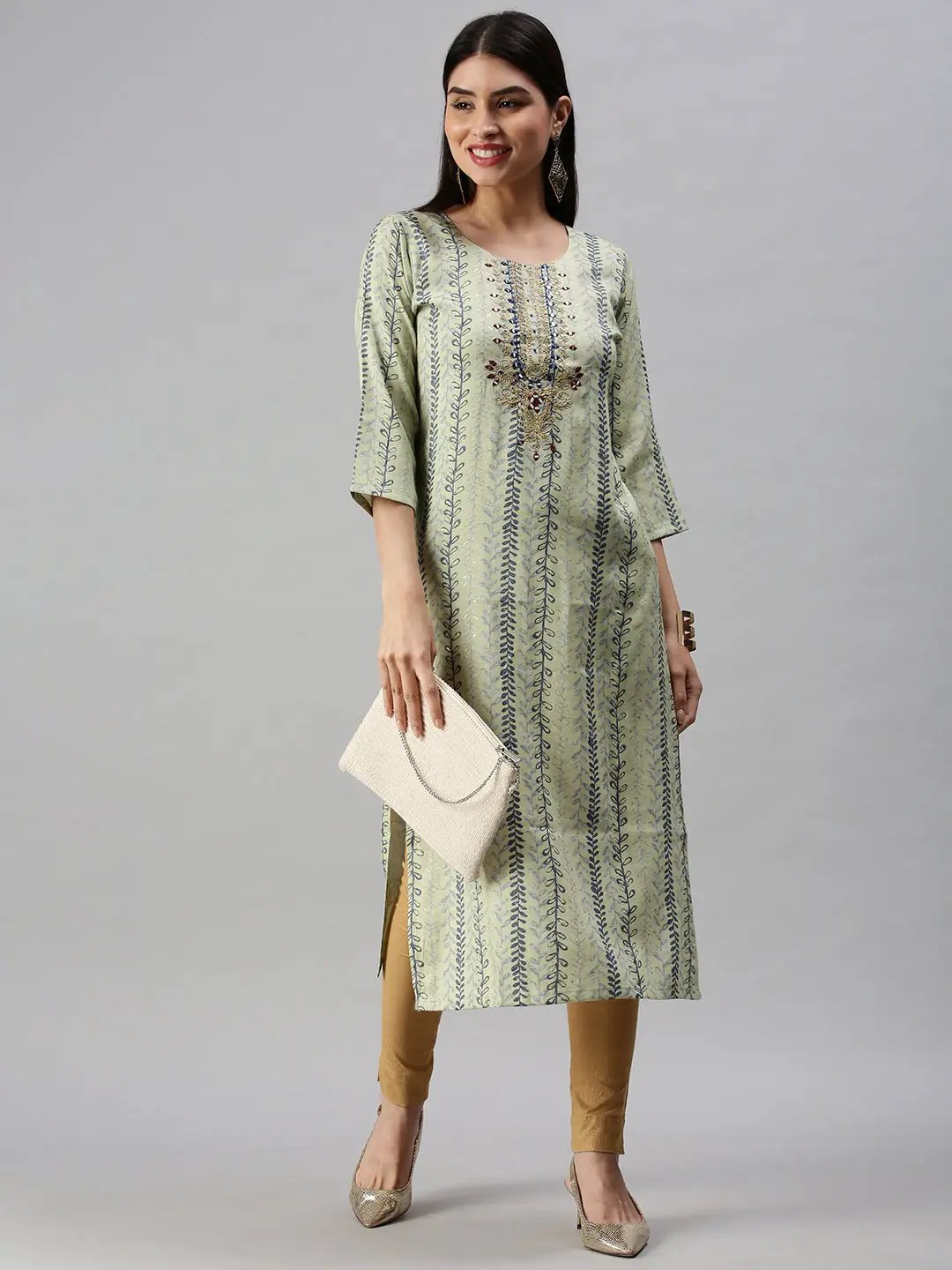 Women's Green Printed Straight Kurta