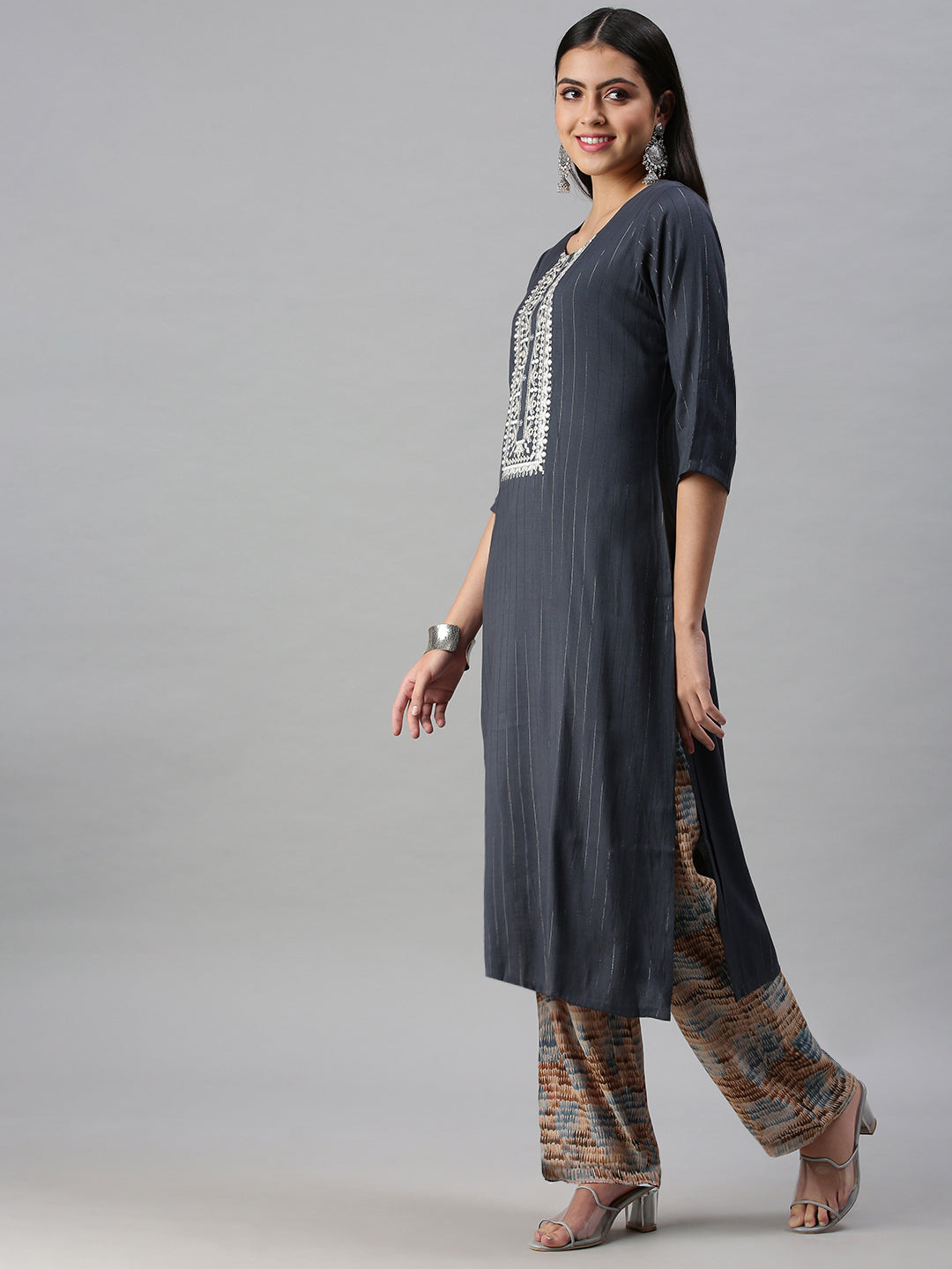 Women's Blue Striped Straight Kurta