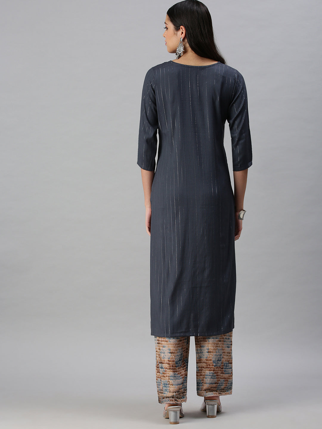 Women's Blue Striped Straight Kurta