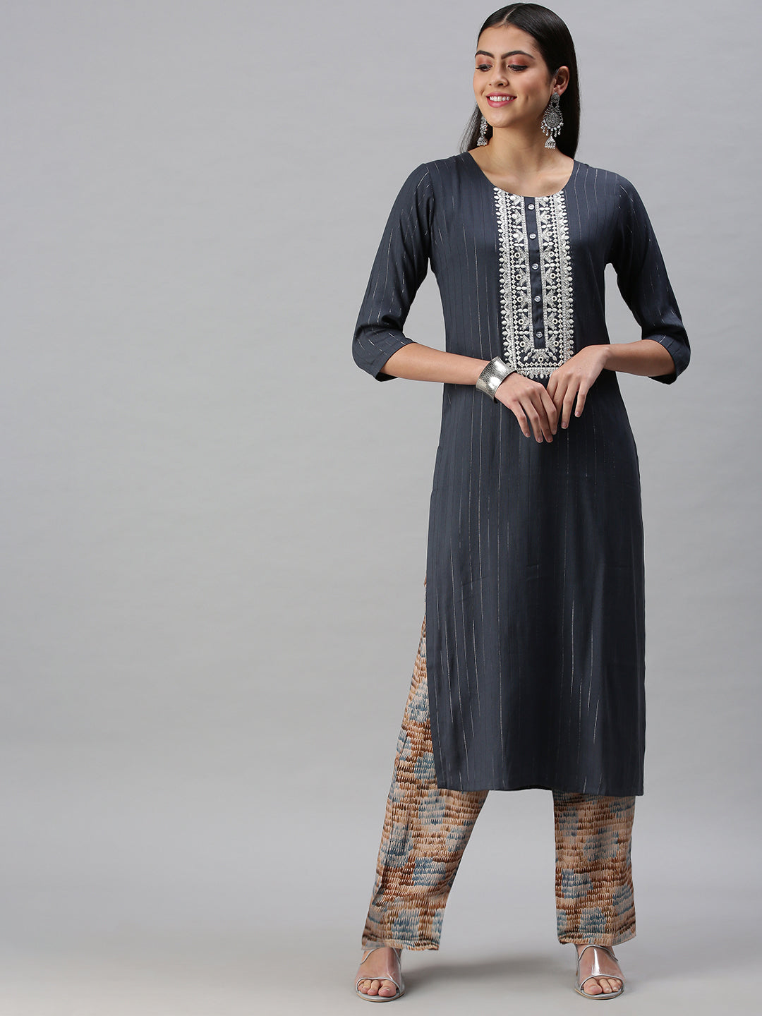 Women's Blue Striped Straight Kurta