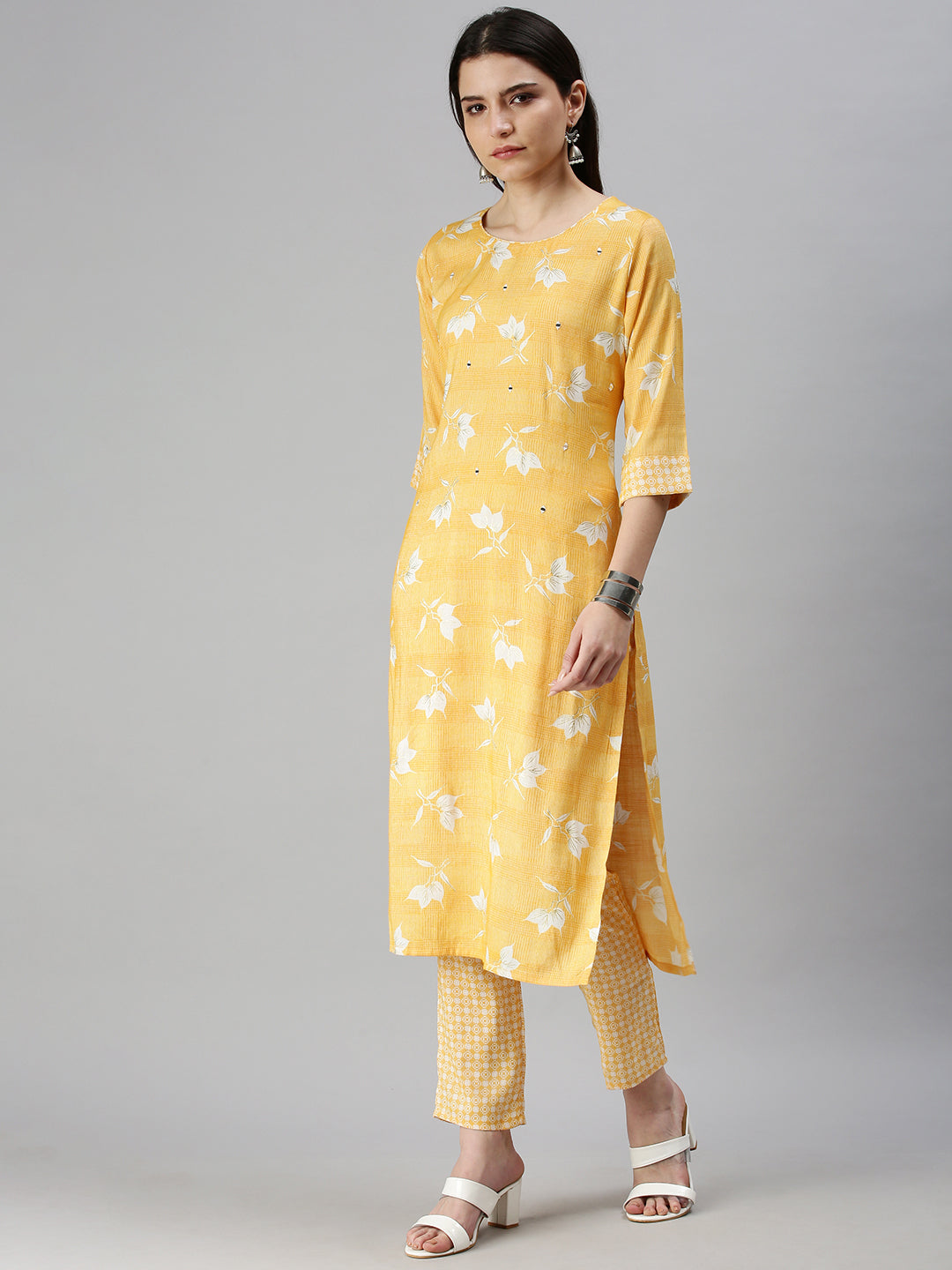 Women's Yellow Printed Kurta Sets