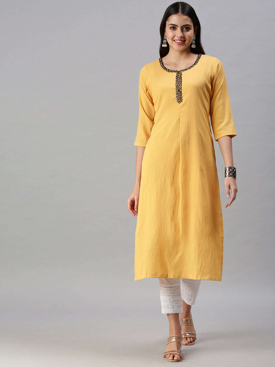 Women's Yellow Solid Straight Kurta