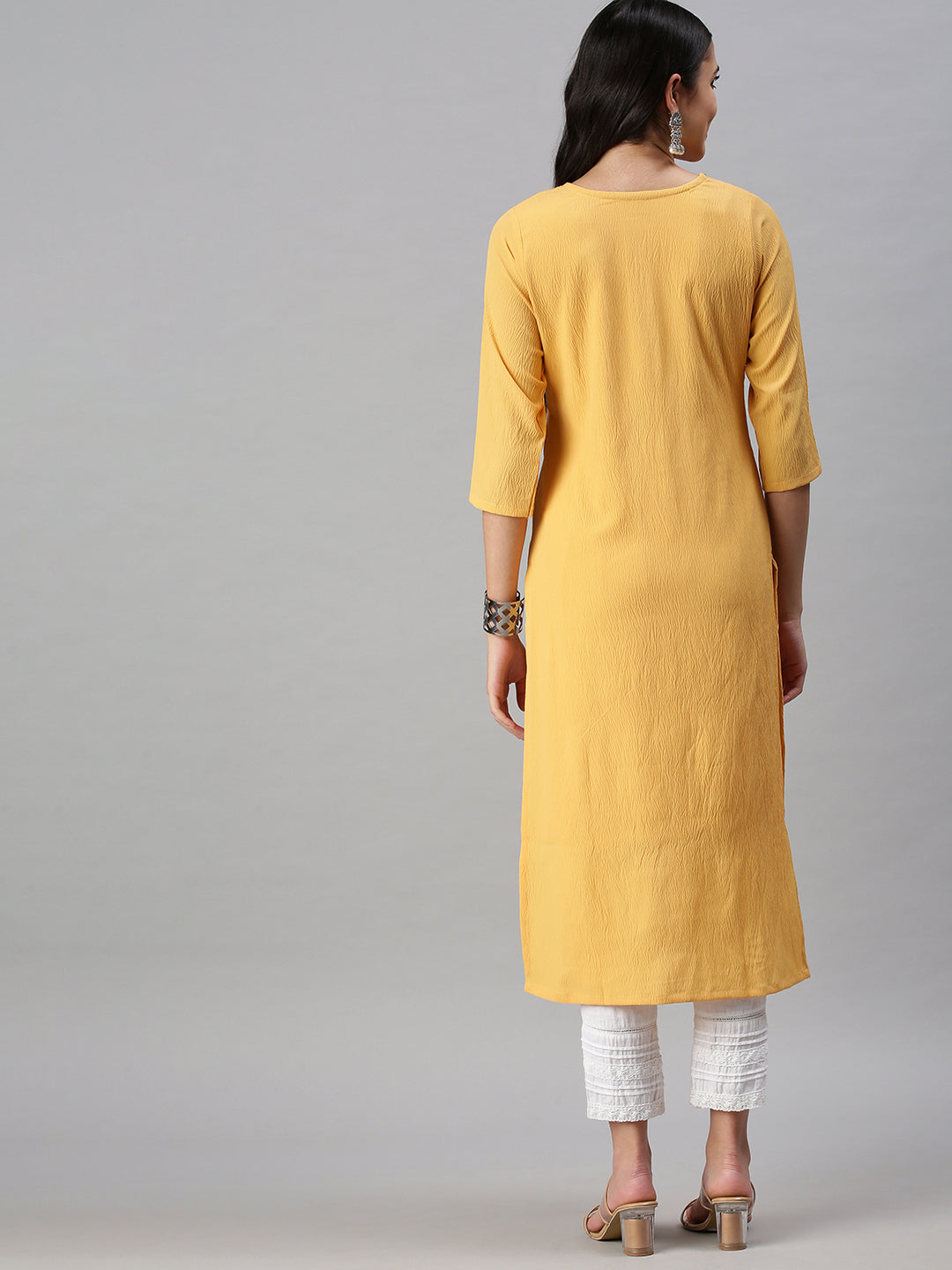 Women's Yellow Solid Straight Kurta