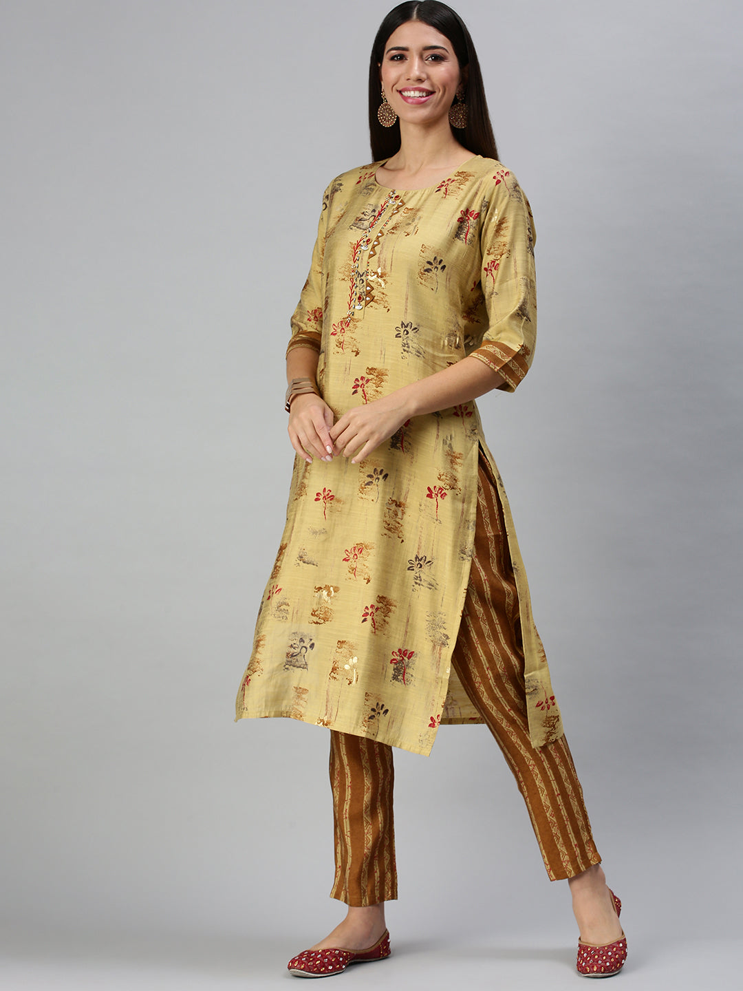 Women's Mustard Printed Kurta Sets