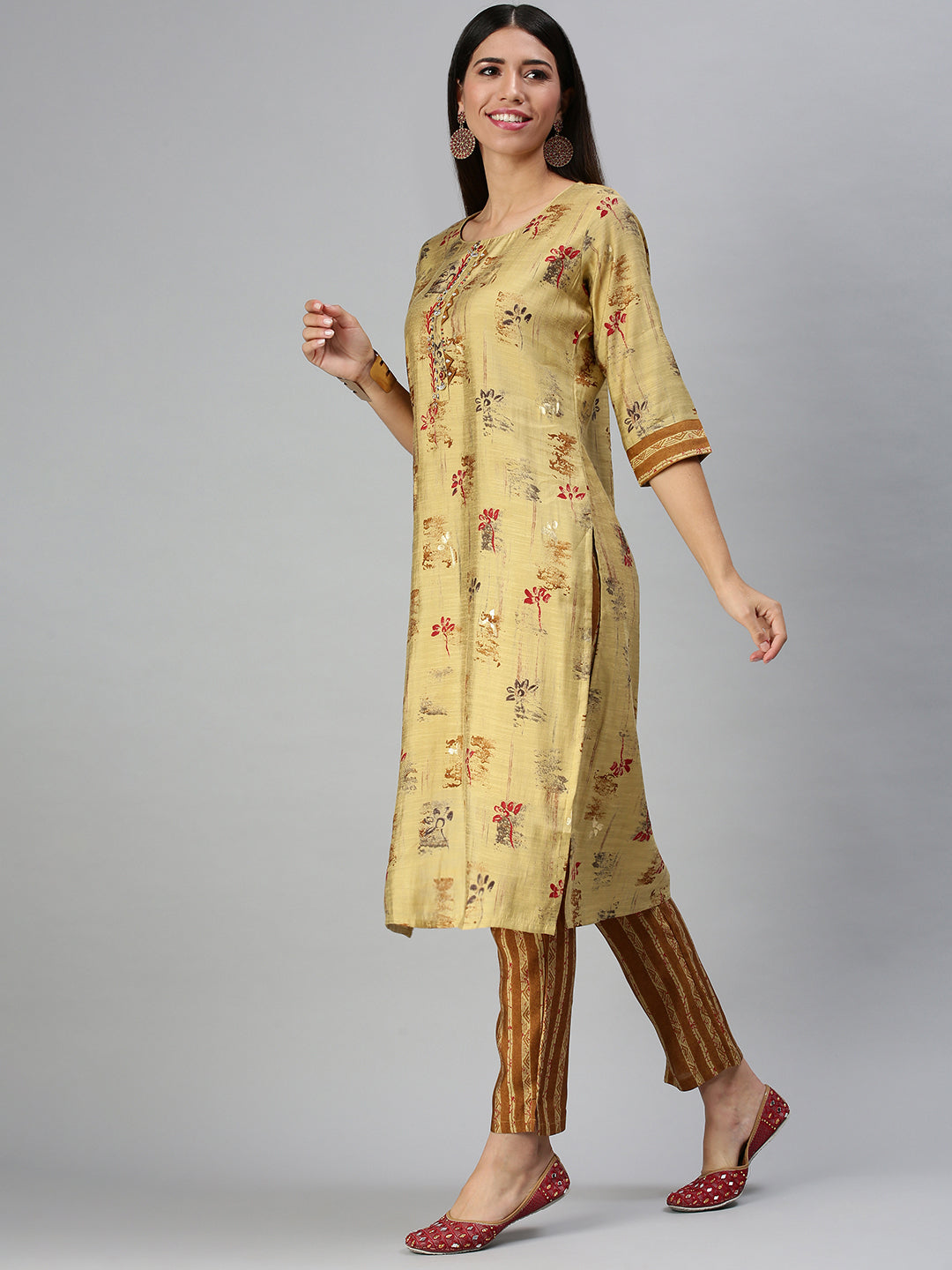 Women's Mustard Printed Kurta Sets