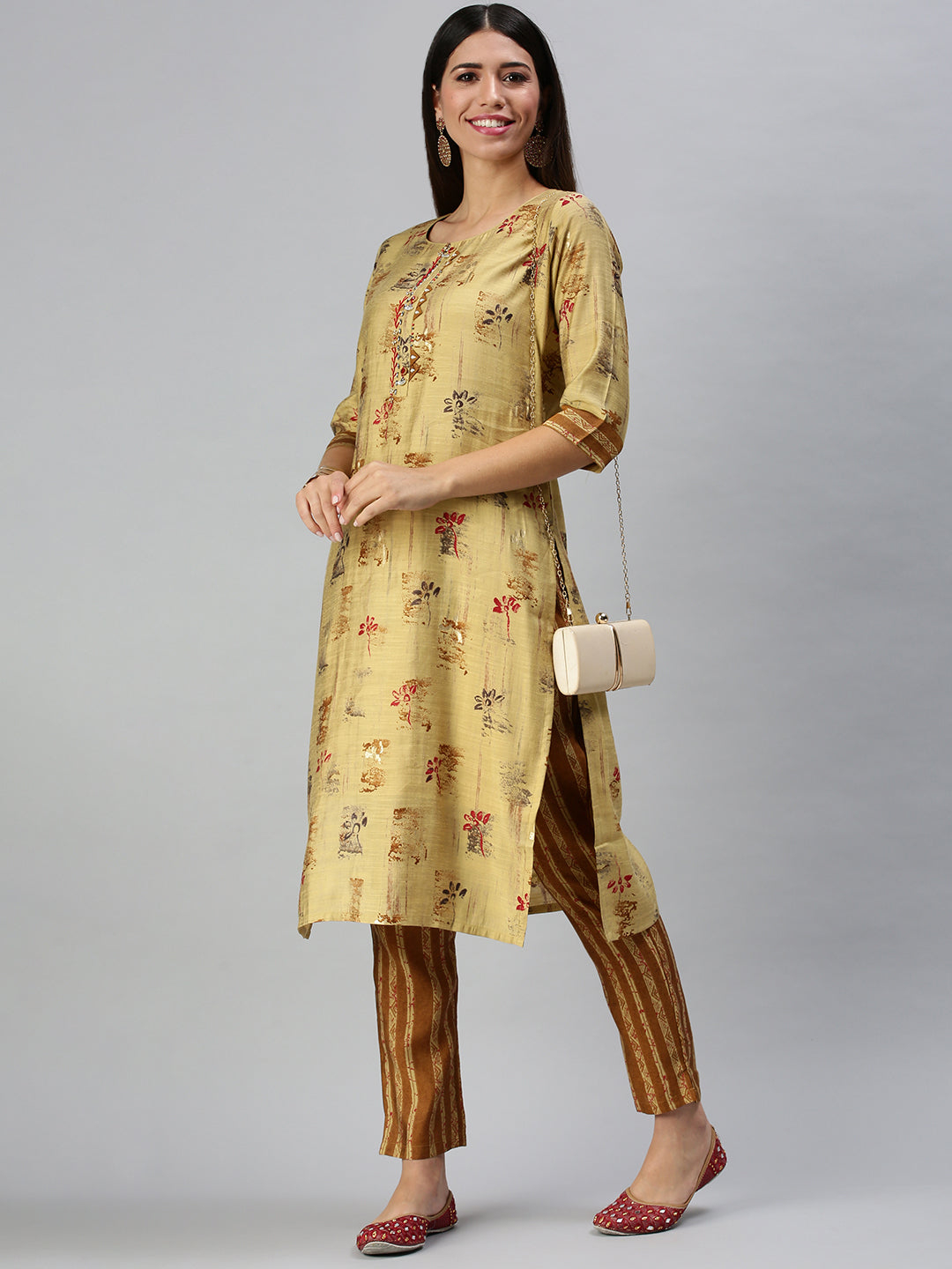 Women's Mustard Printed Kurta Sets