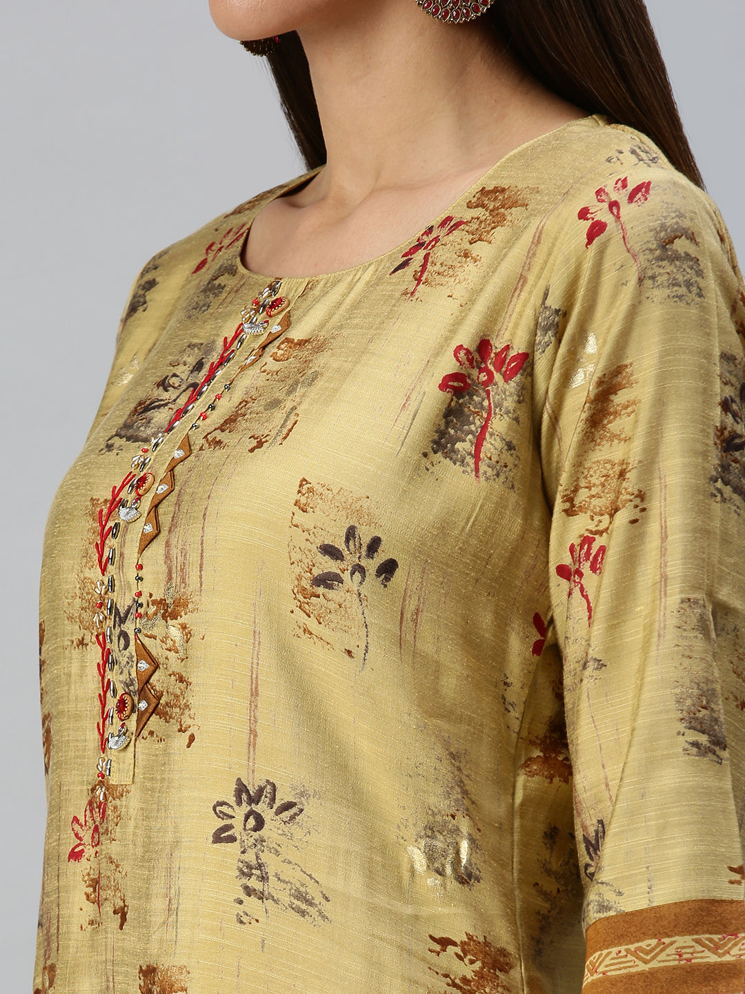 Women's Mustard Printed Kurta Sets