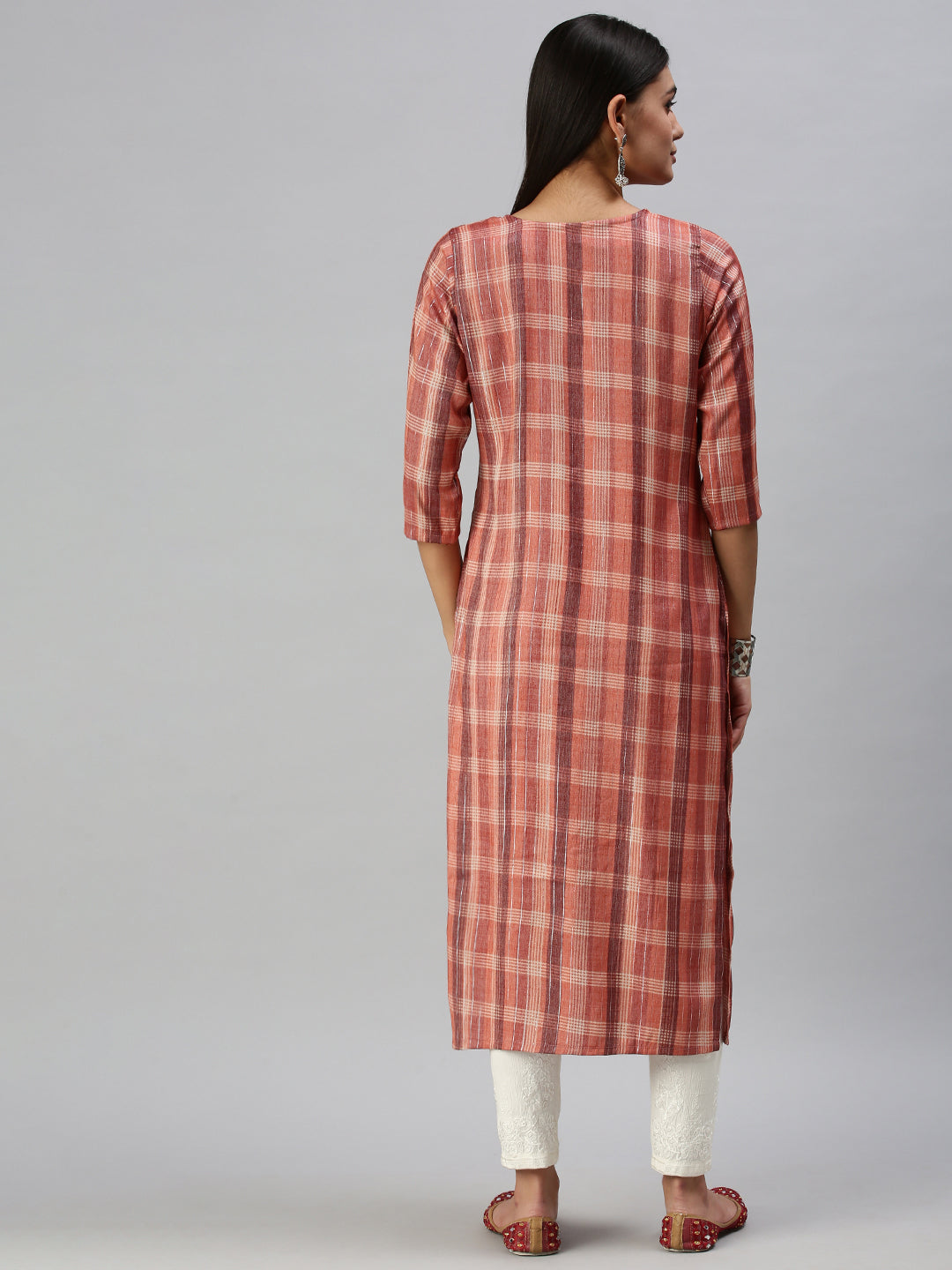 Women's Rust Checked Straight Kurta