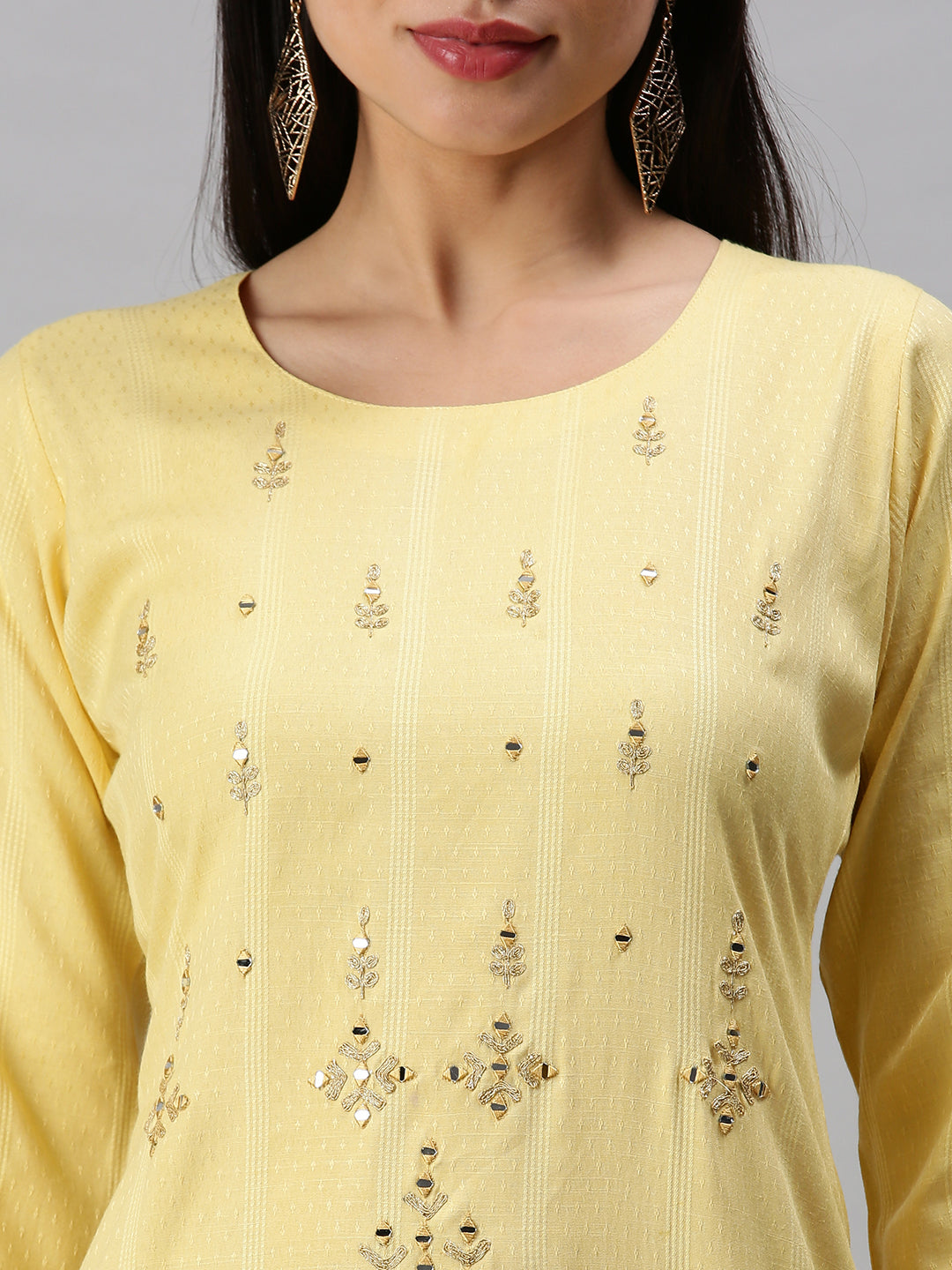 Women's Yellow Striped Straight Kurta