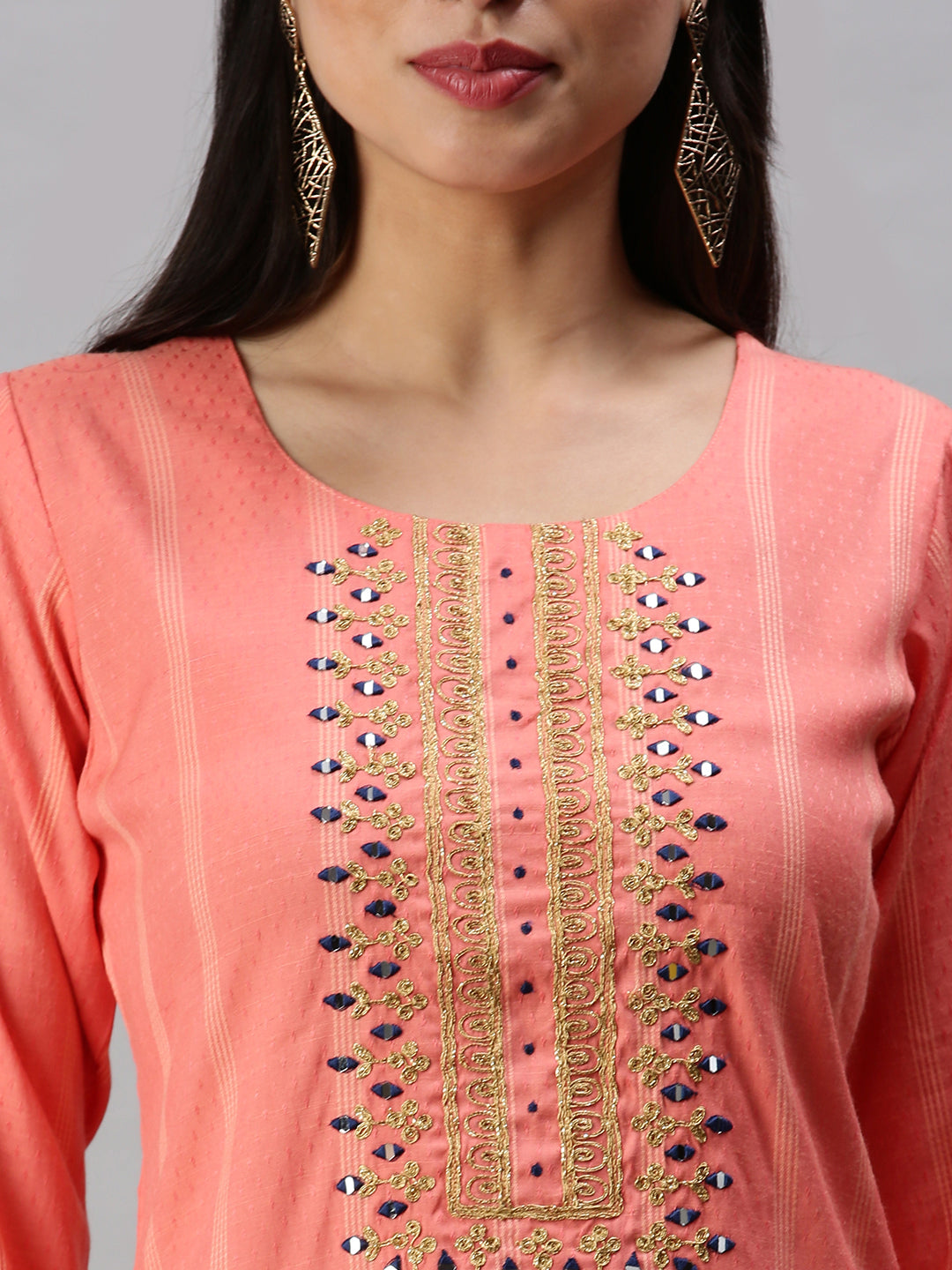 Women's Pink Striped Straight Kurta