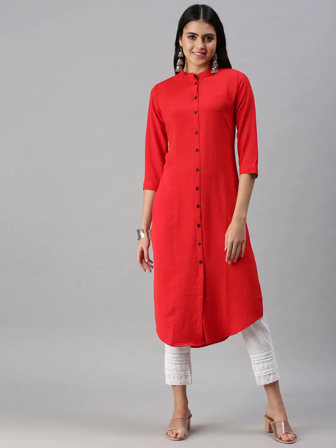 Women's Red Solid Straight Kurta