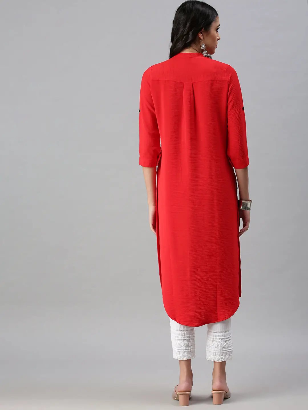 Women's Red Solid Straight Kurta