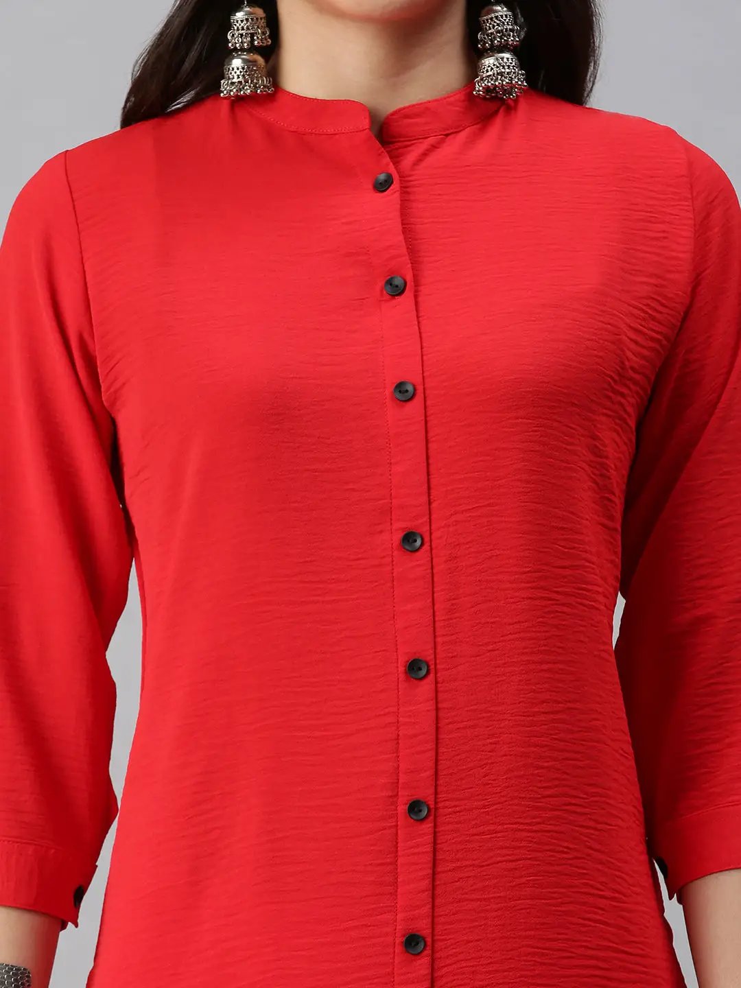 Women's Red Solid Straight Kurta