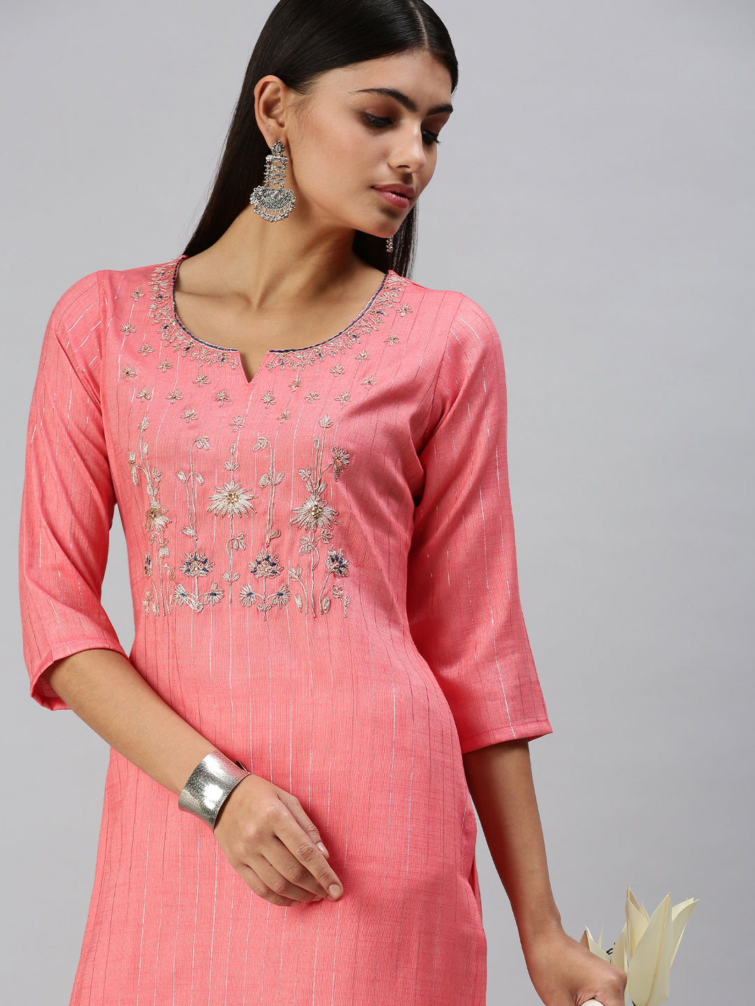 Women's Pink Printed Straight Kurta