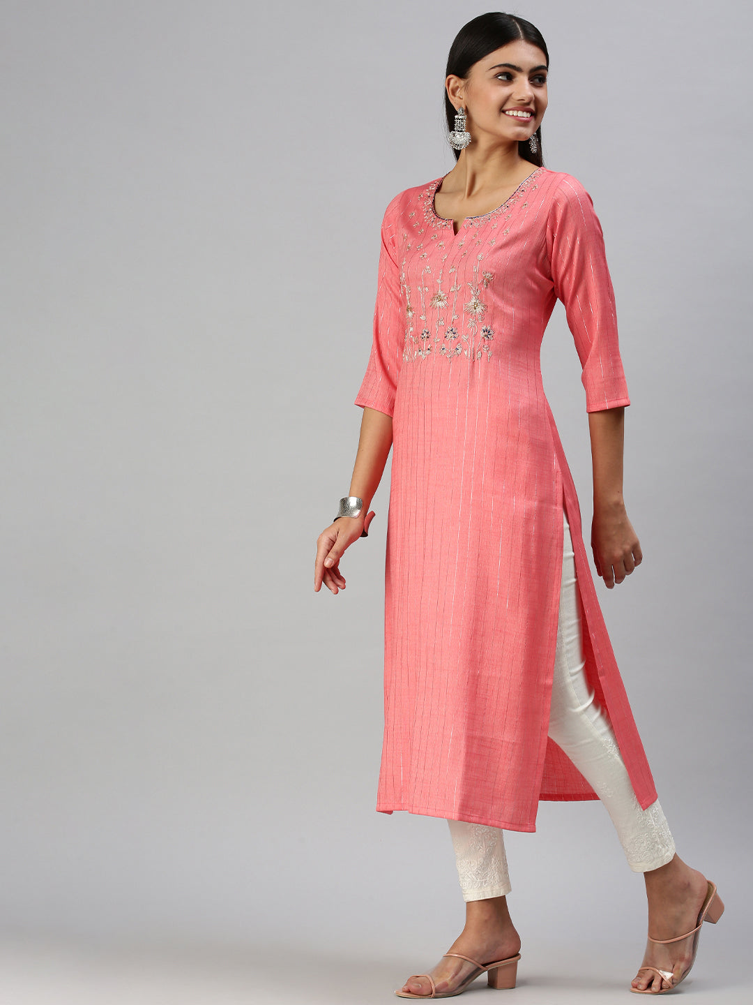 Women's Pink Printed Straight Kurta