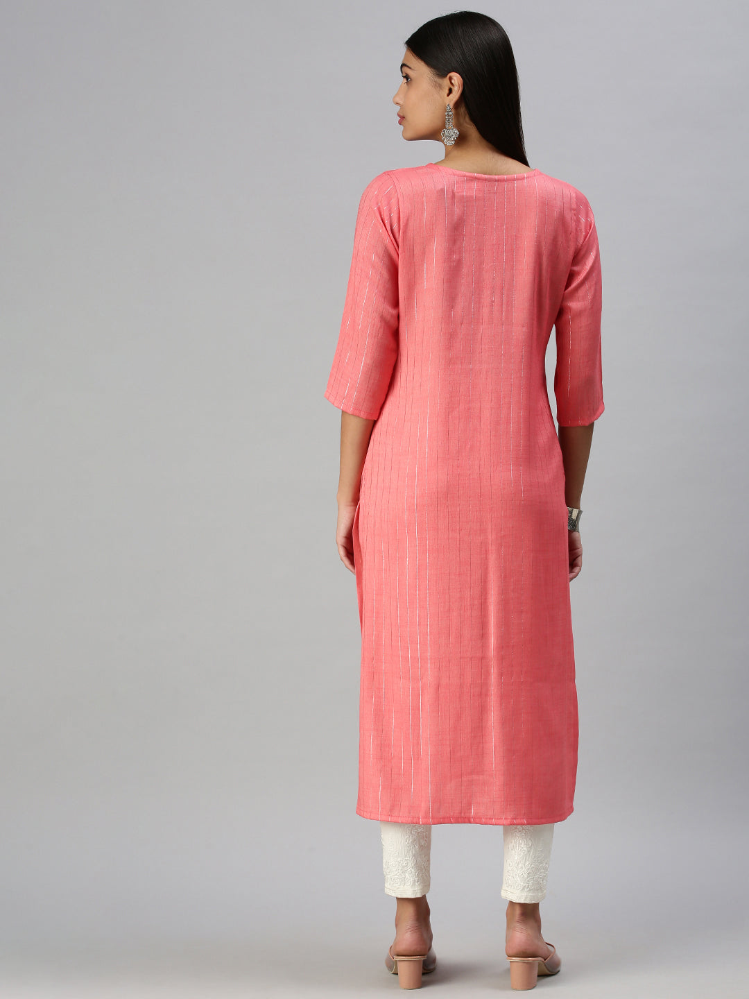 Women's Pink Printed Straight Kurta