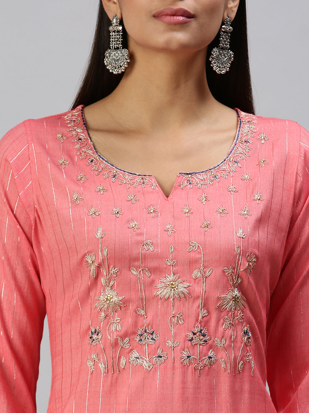 Women's Pink Printed Straight Kurta