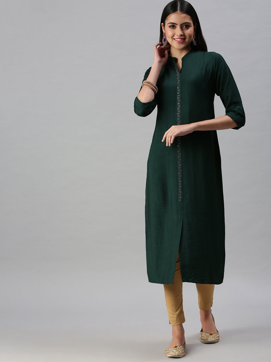 Women's Green Solid Straight Kurta