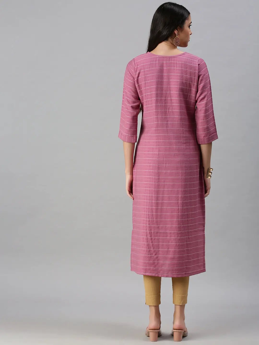 Women's Pink Striped Straight Kurta