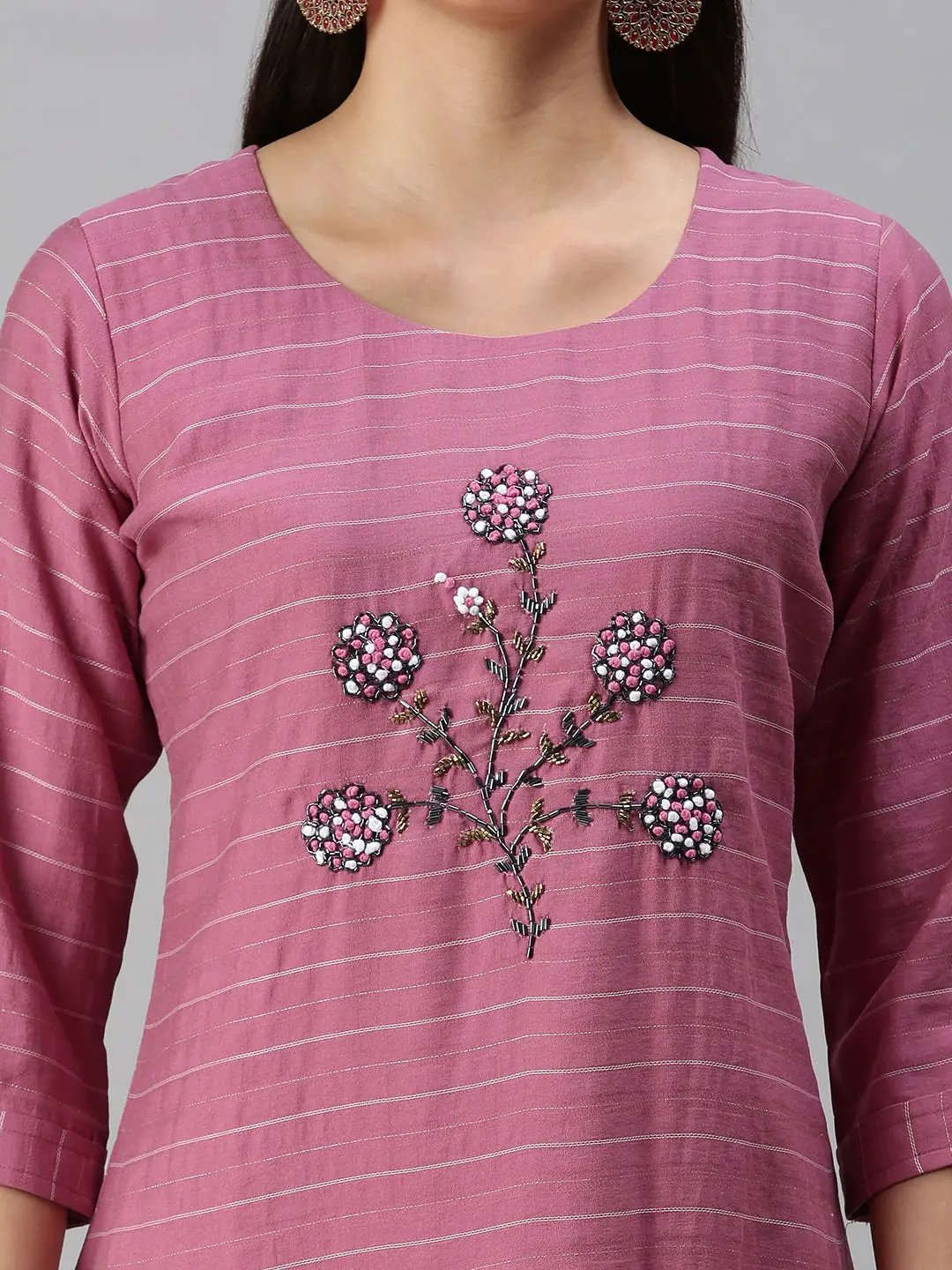 Women's Pink Striped Straight Kurta