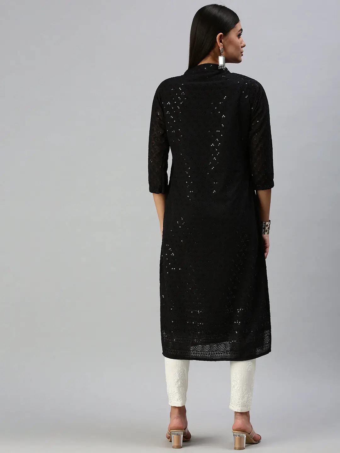 Women's Black Embroidered Straight Kurta