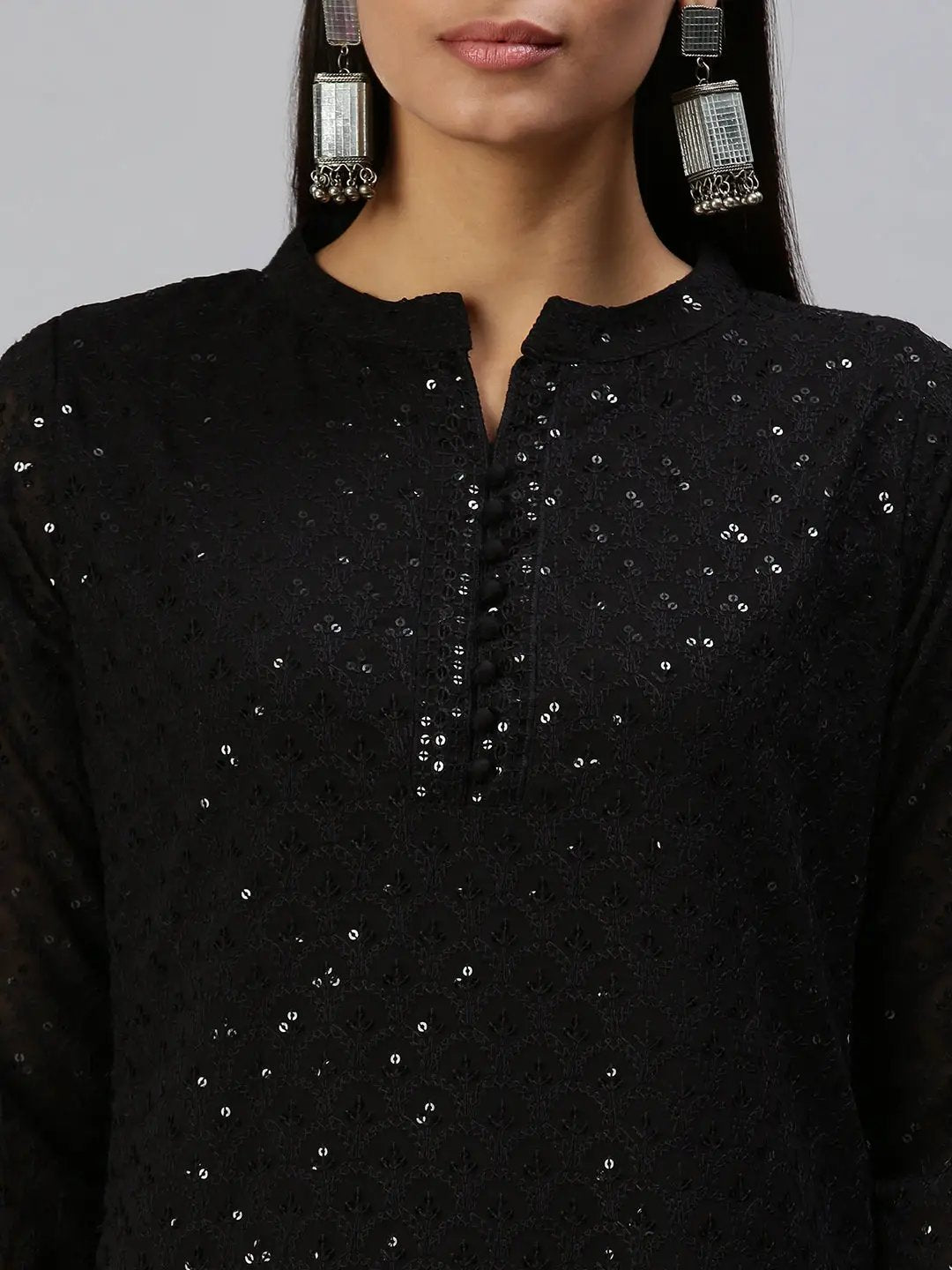Women's Black Embroidered Straight Kurta
