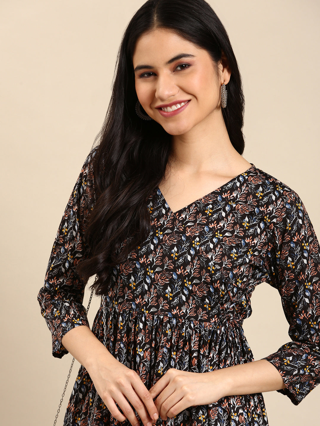 Women's Black Printed A-Line Kurta