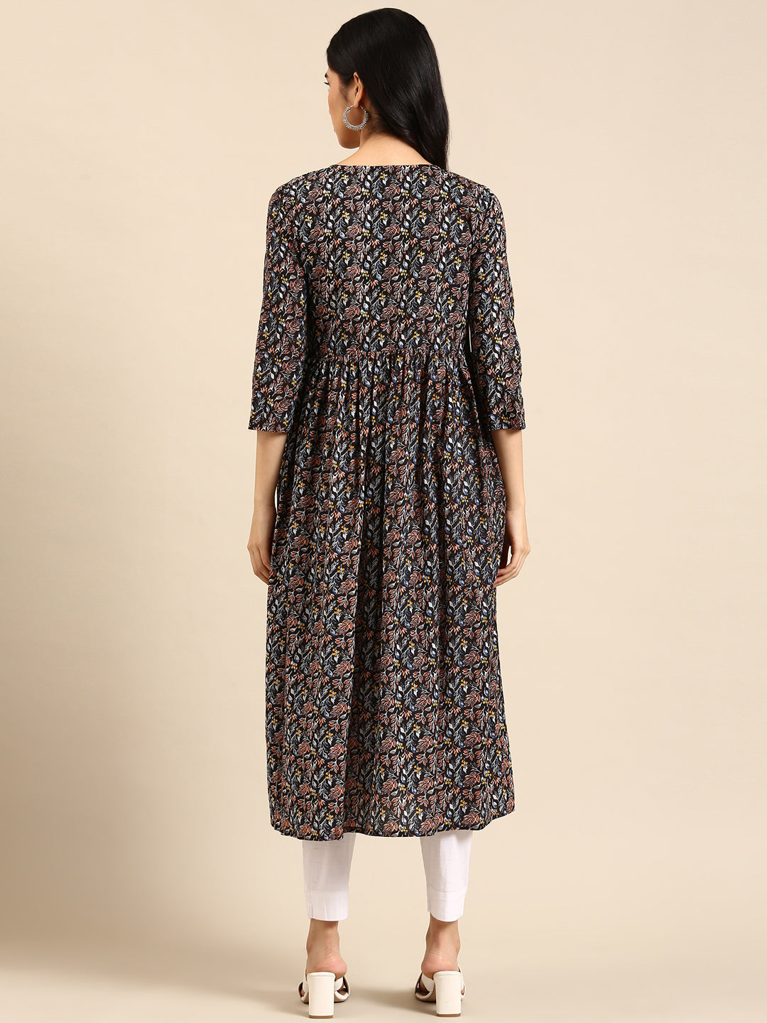 Women's Black Printed A-Line Kurta