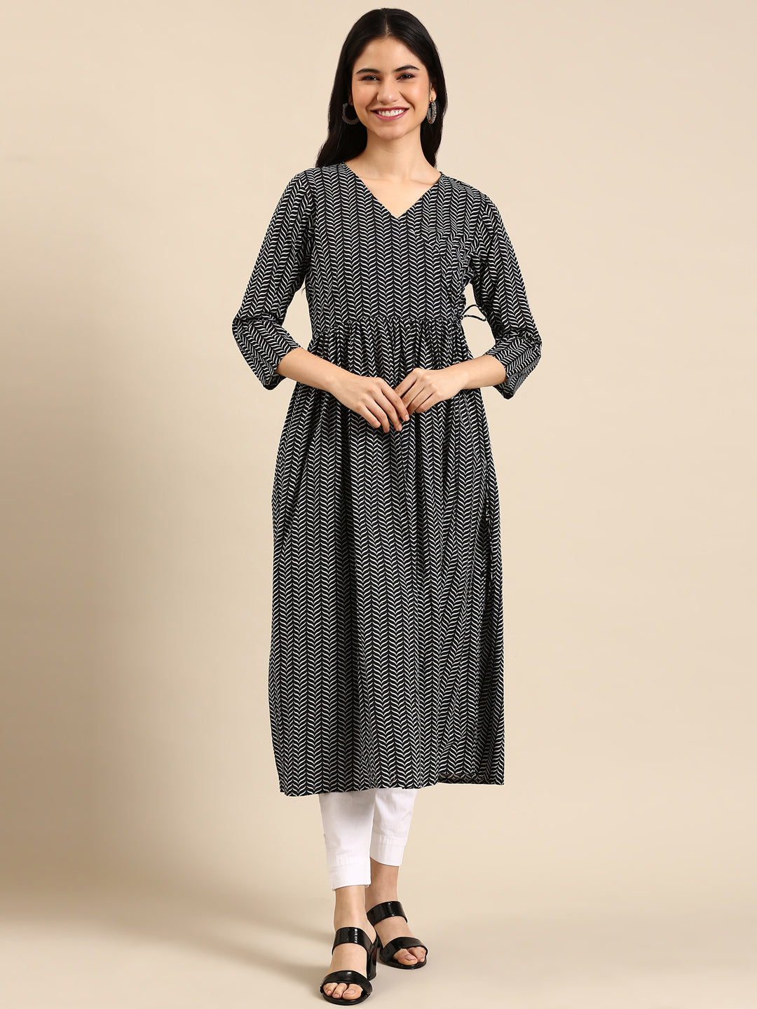 Women's Blue Printed A-Line Kurta