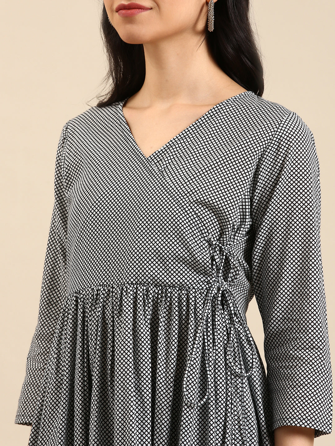 Women's White Checked A-Line Kurta