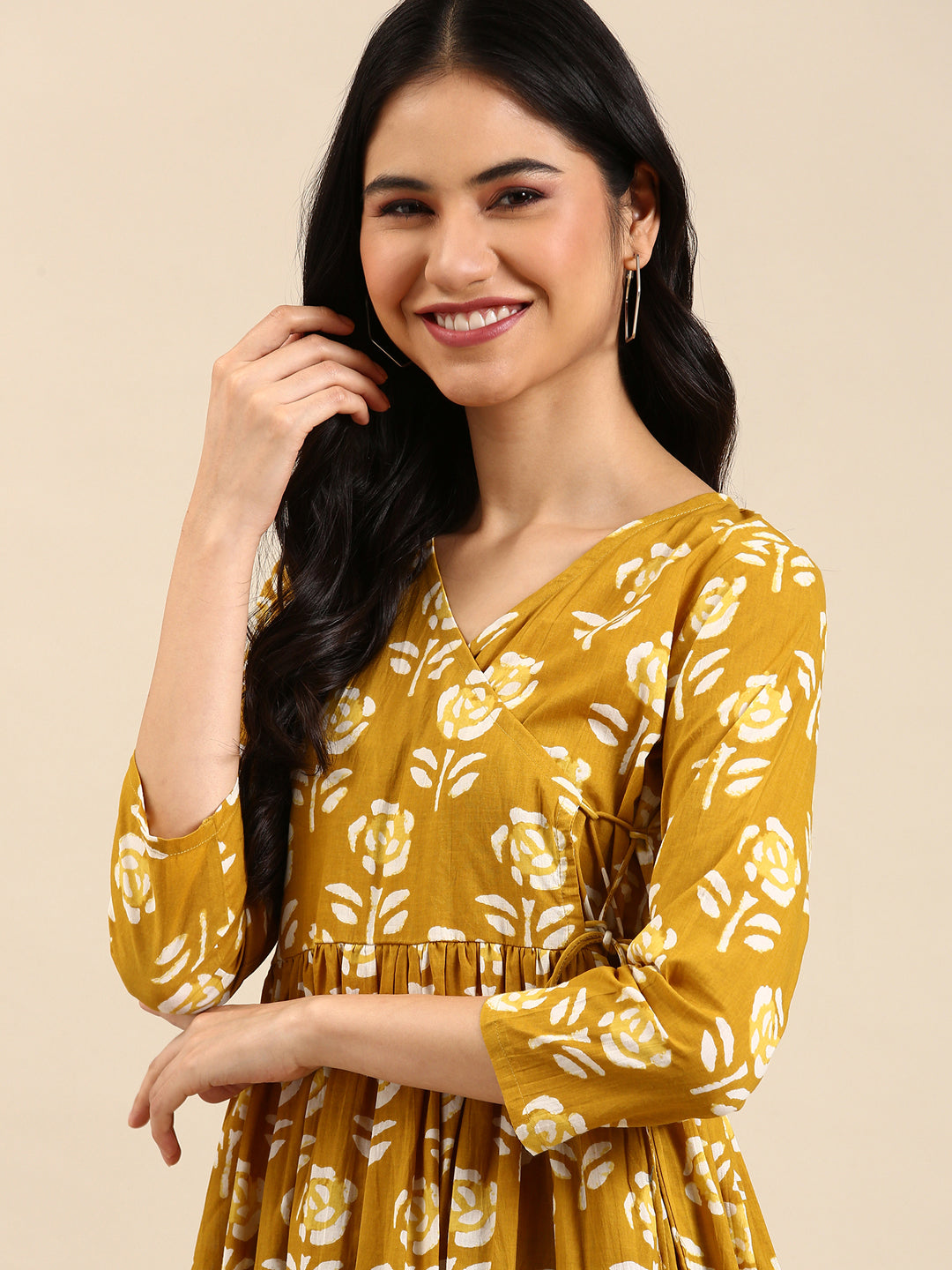 Women's Yellow Printed A-Line Kurta