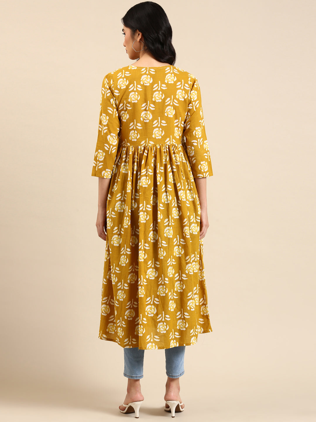 Women's Yellow Printed A-Line Kurta