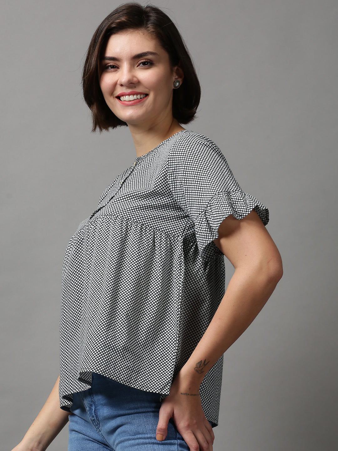 Women's White Checked Top