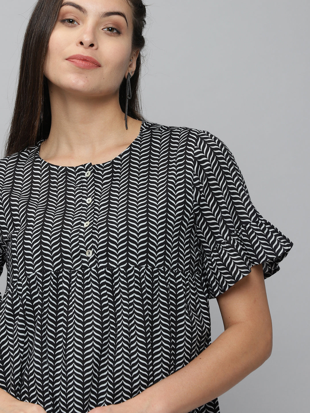 Women's Black Printed Peplum Top