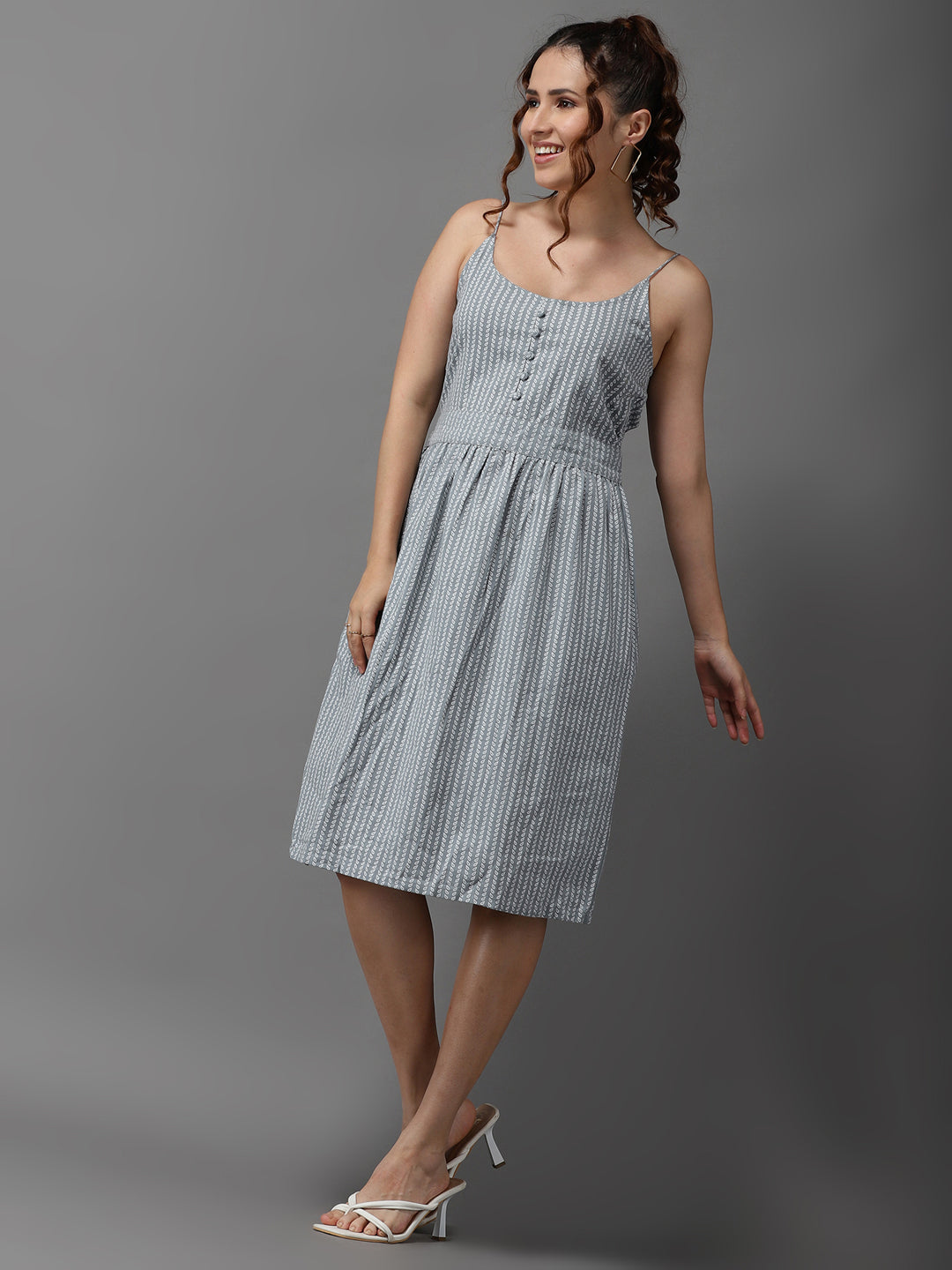 Women's Grey Printed A-Line Dress