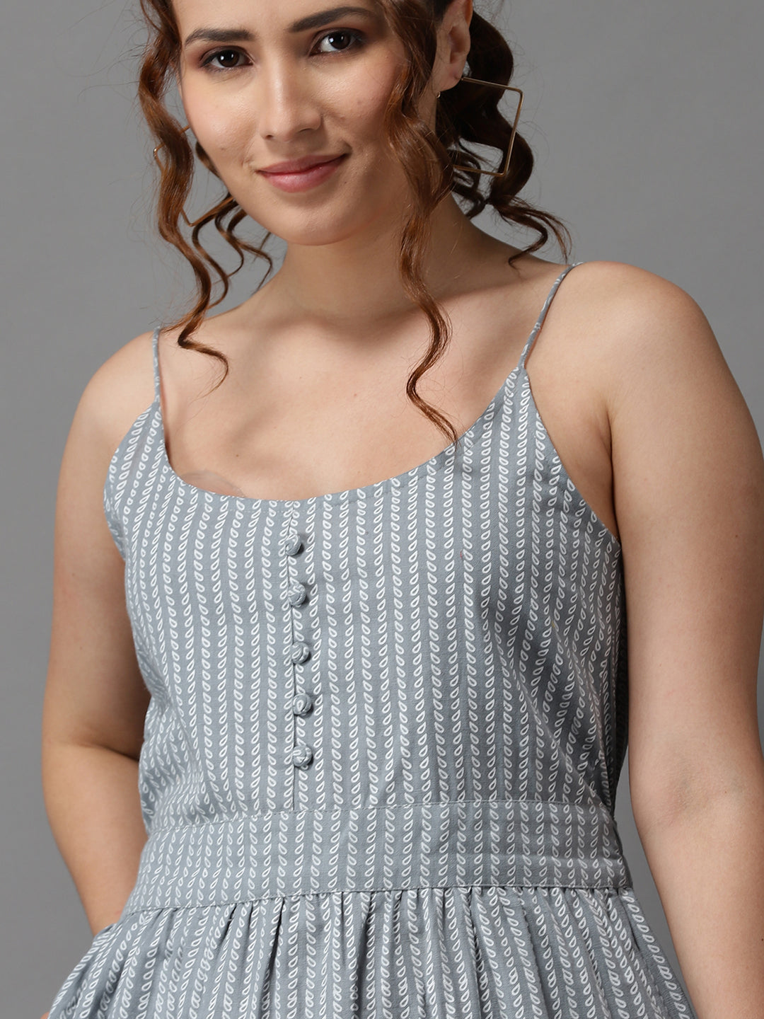 Women's Grey Printed A-Line Dress