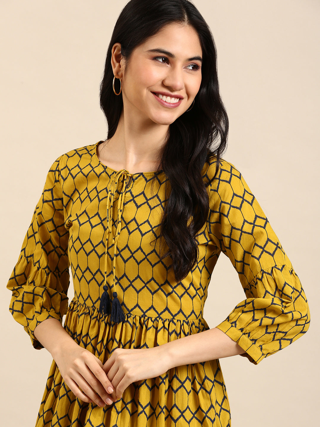 Women's Mustard Printed A-Line Kurta