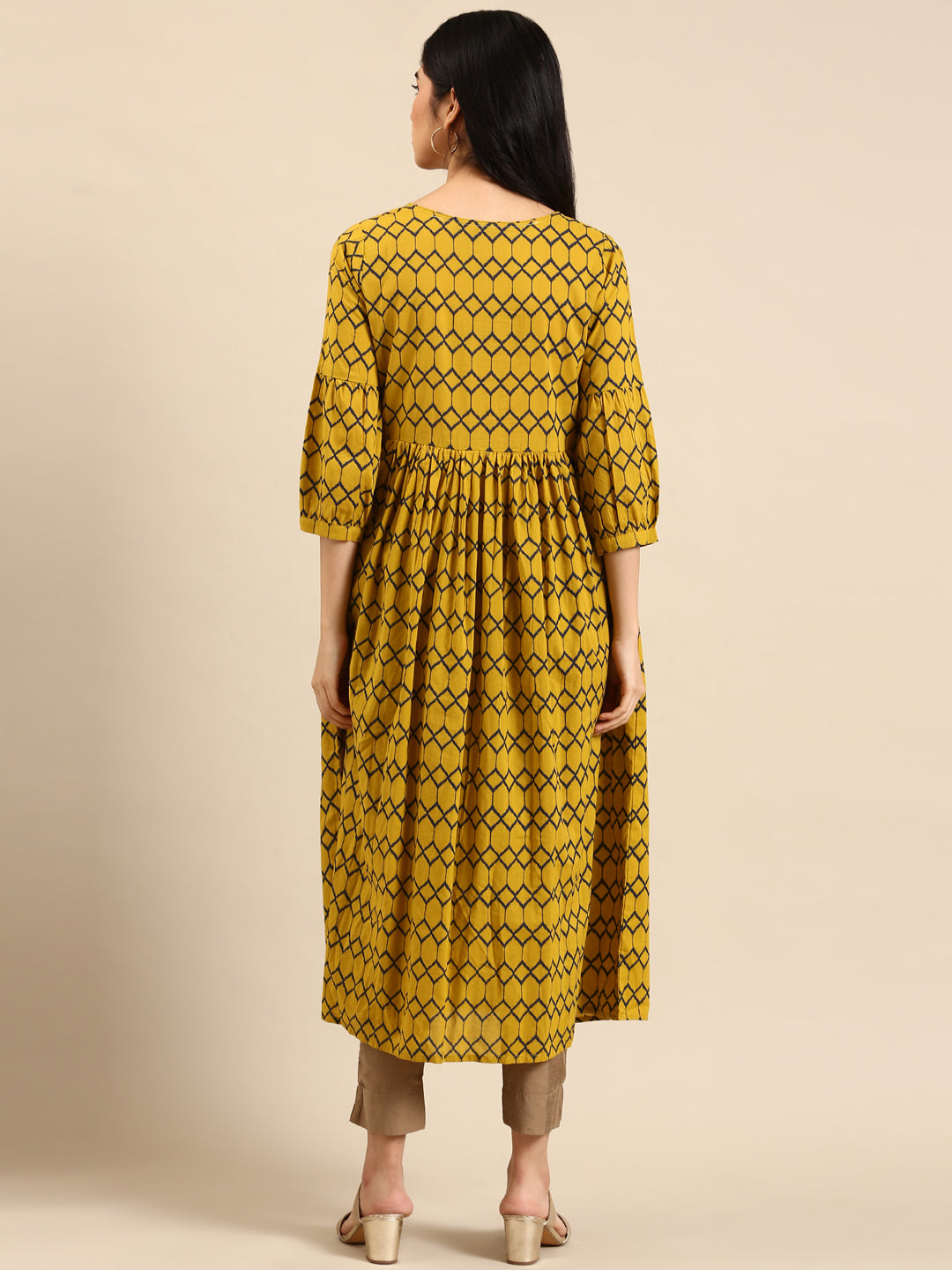 Women's Mustard Printed A-Line Kurta