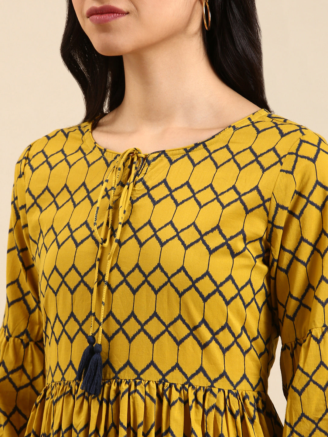 Women's Mustard Printed A-Line Kurta