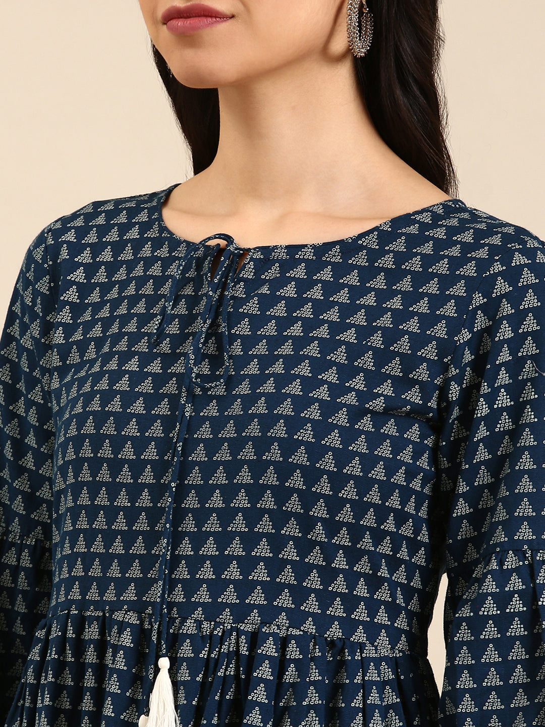 Women's Blue Printed A-Line Kurta