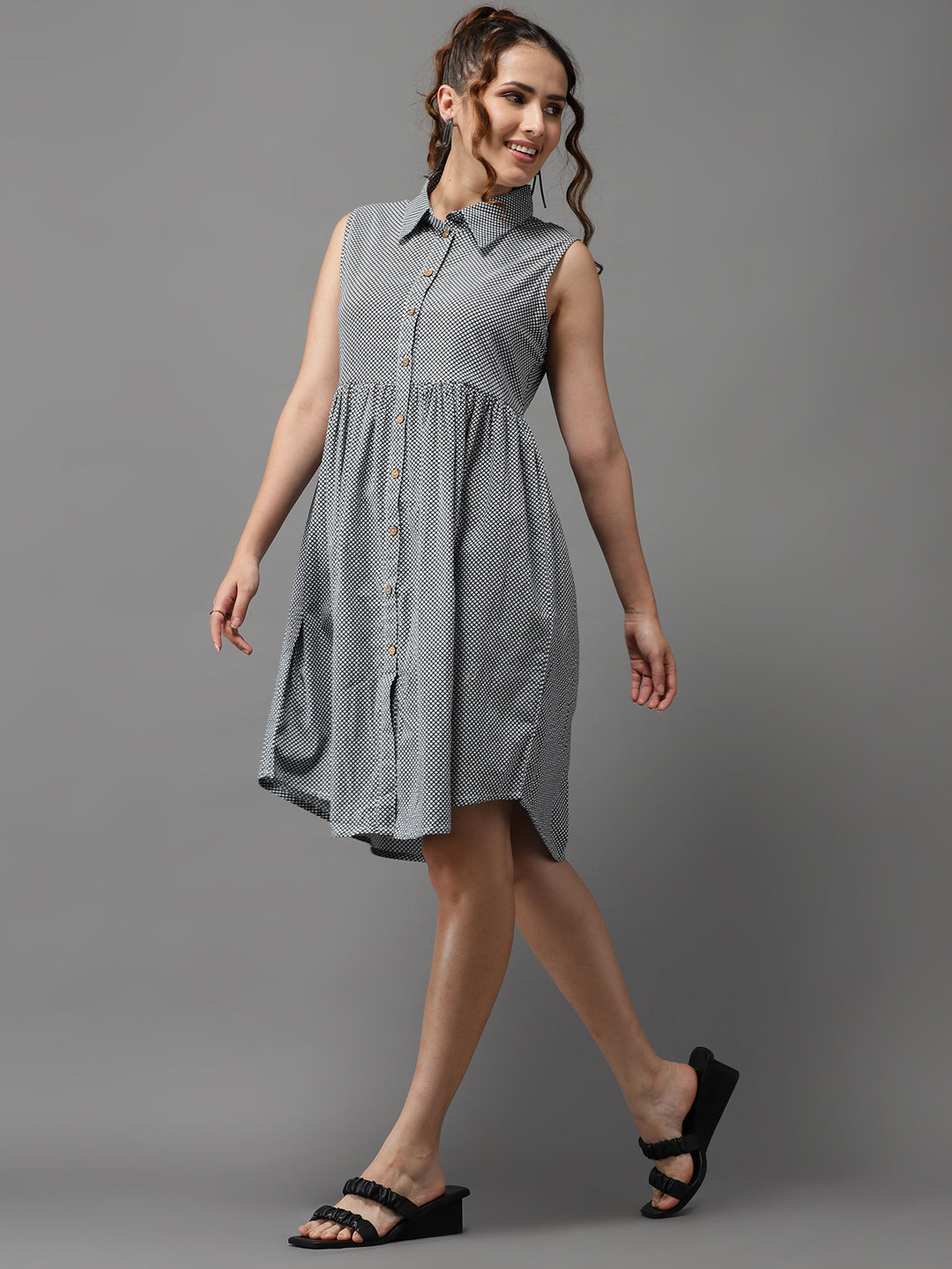 Women's Black Printed A-Line Dress