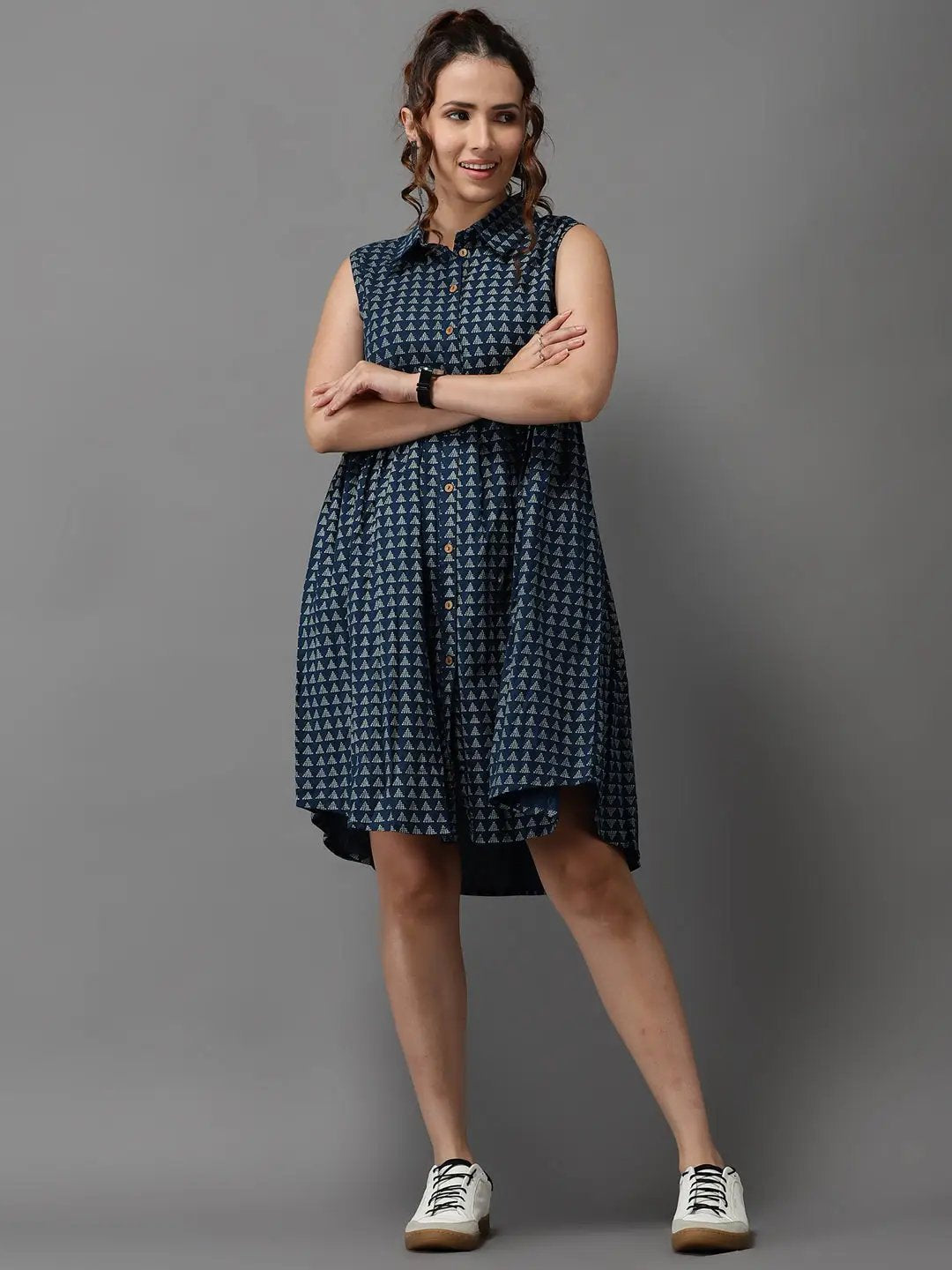 Women's Teal Printed A-Line Dress