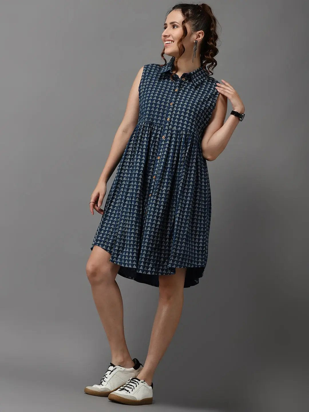 Women's Teal Printed A-Line Dress