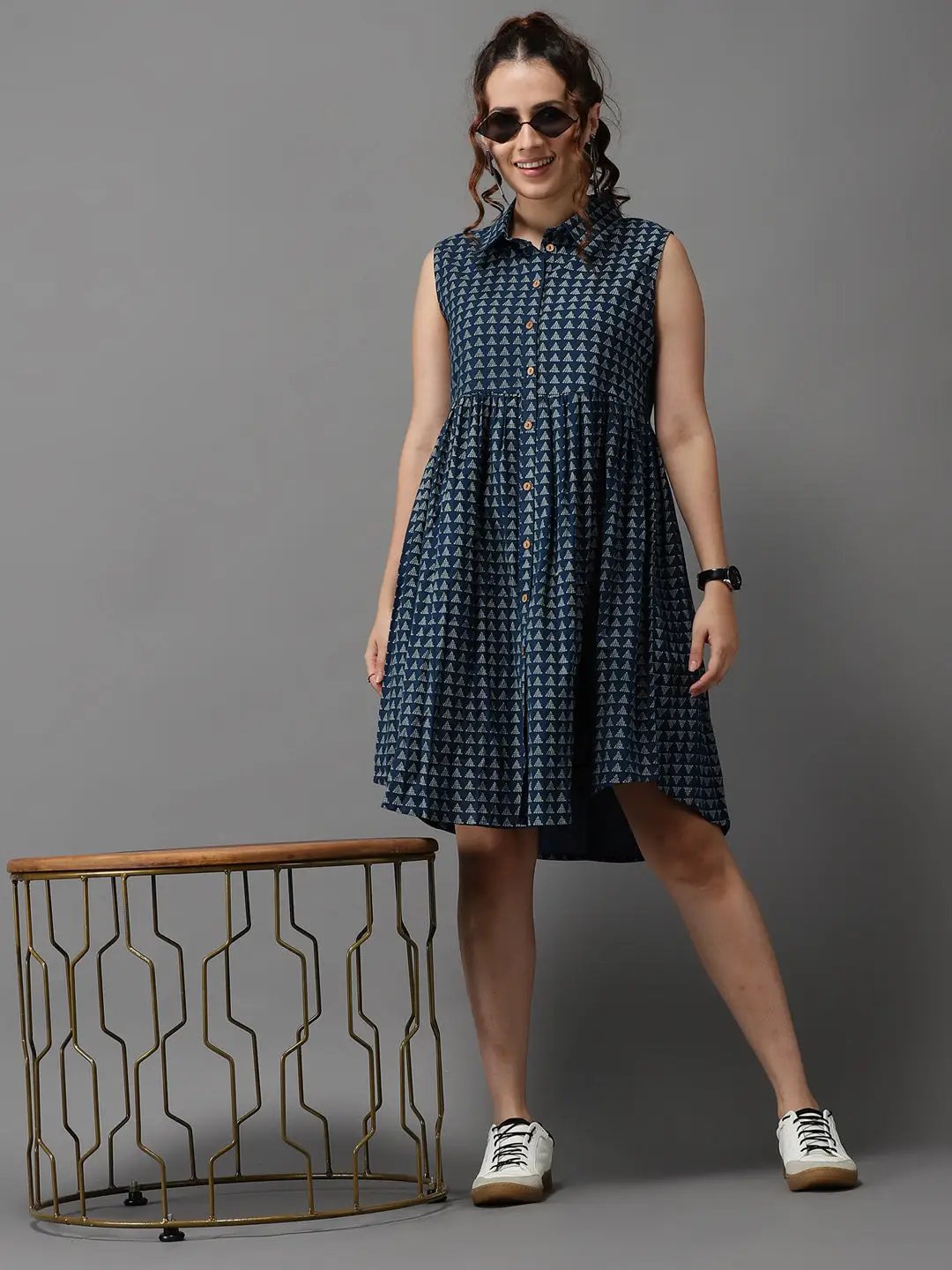 Women's Teal Printed A-Line Dress