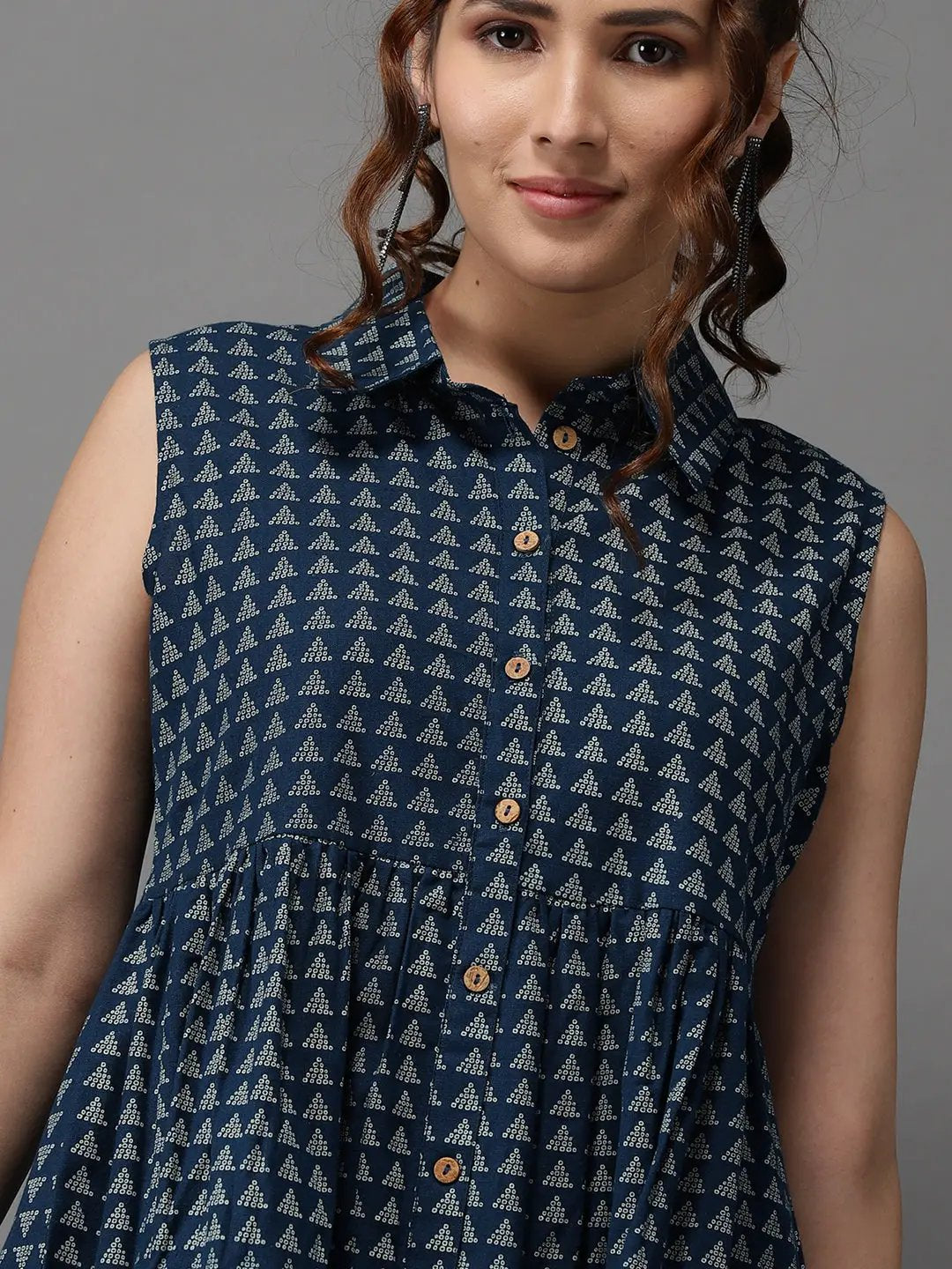Women's Teal Printed A-Line Dress