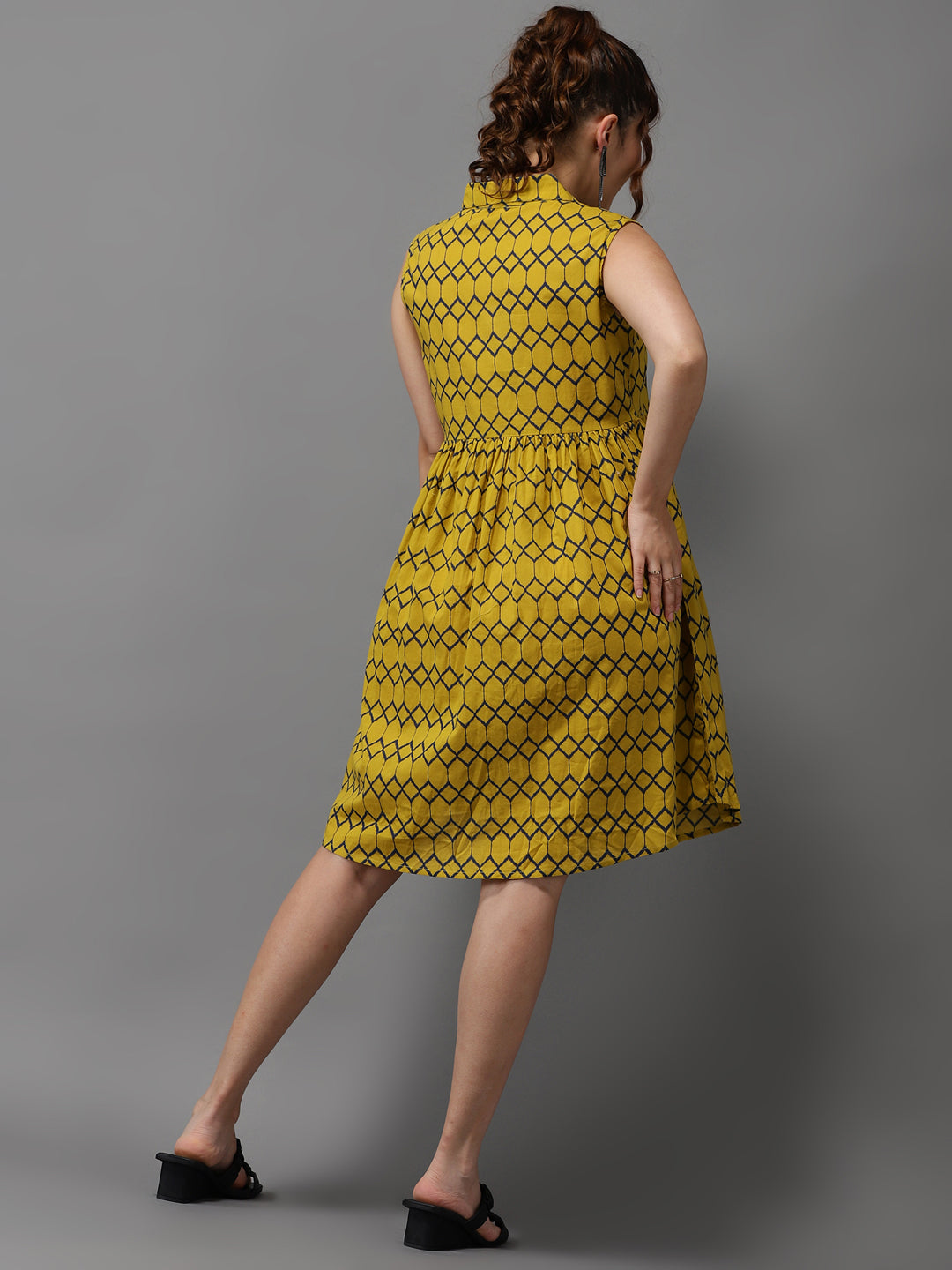 Women's Yellow Printed A-Line Dress