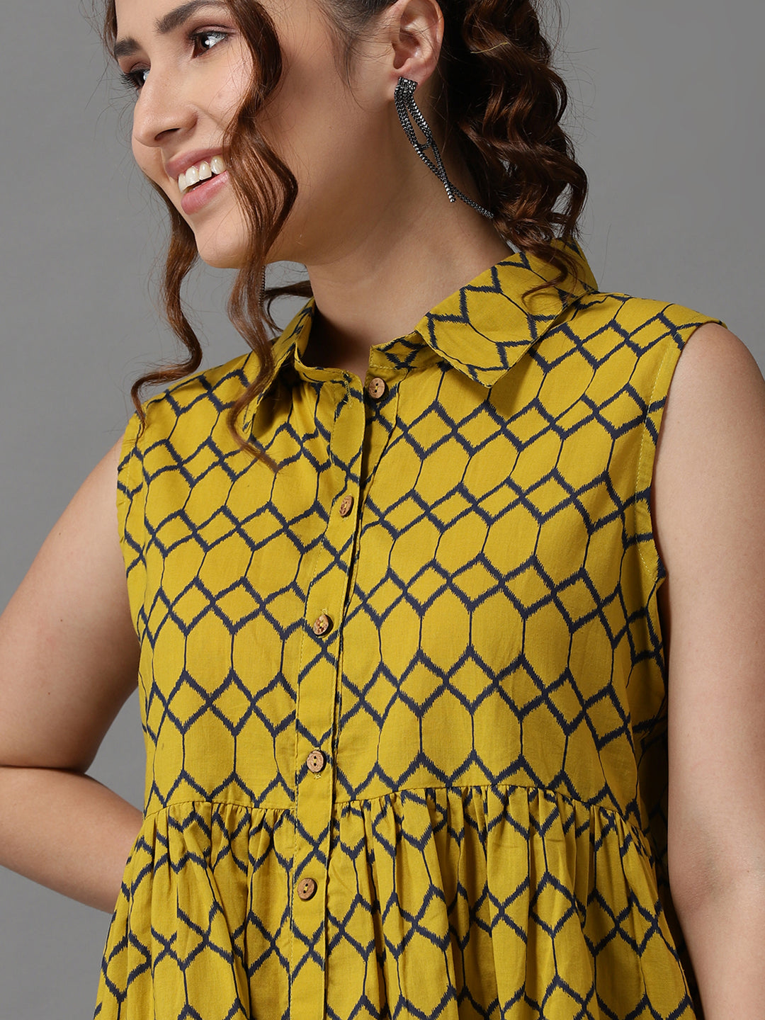 Women's Yellow Printed A-Line Dress