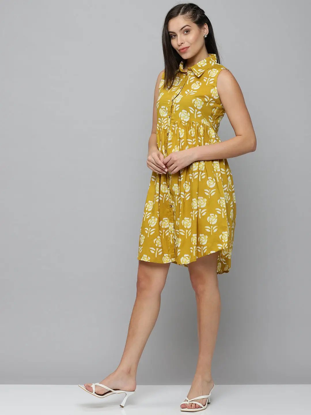 Women's Yellow Printed A-Line Dress