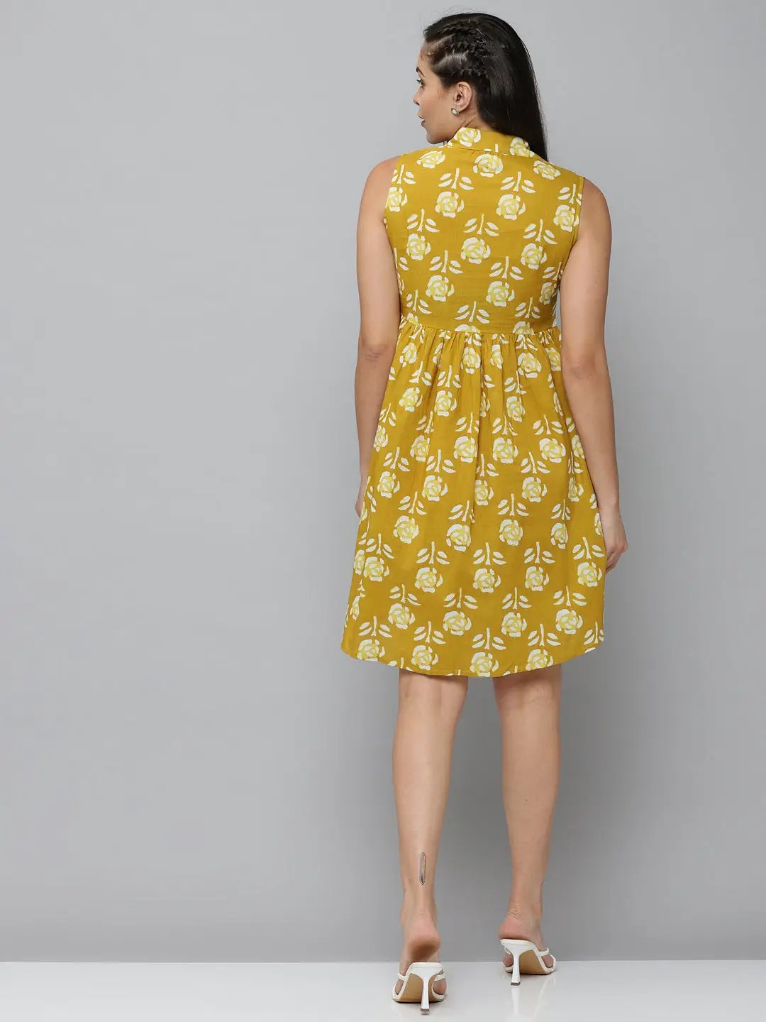 Women's Yellow Printed A-Line Dress